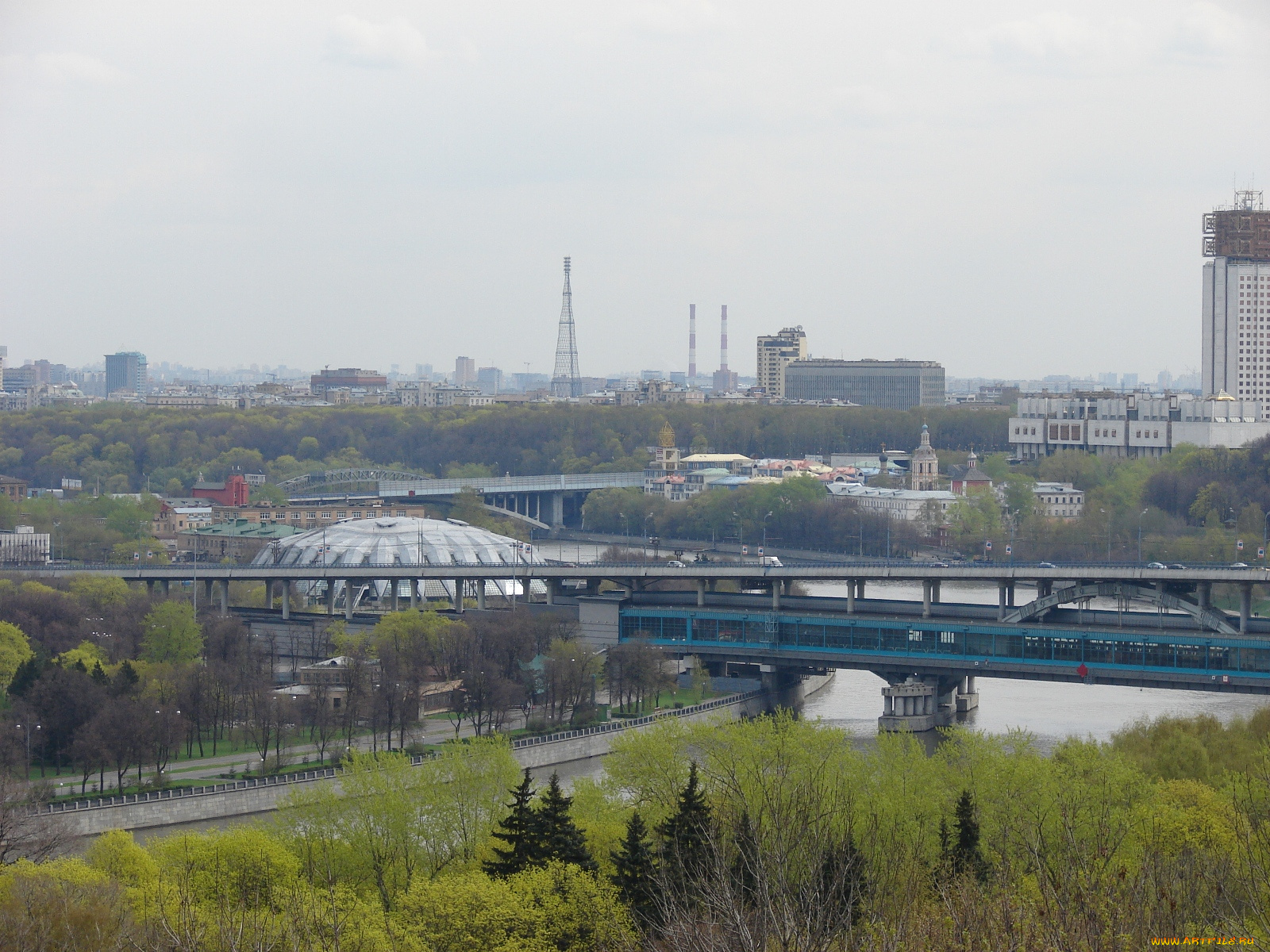 панорама, москвы, воробьевых, гор, города, москва, россия