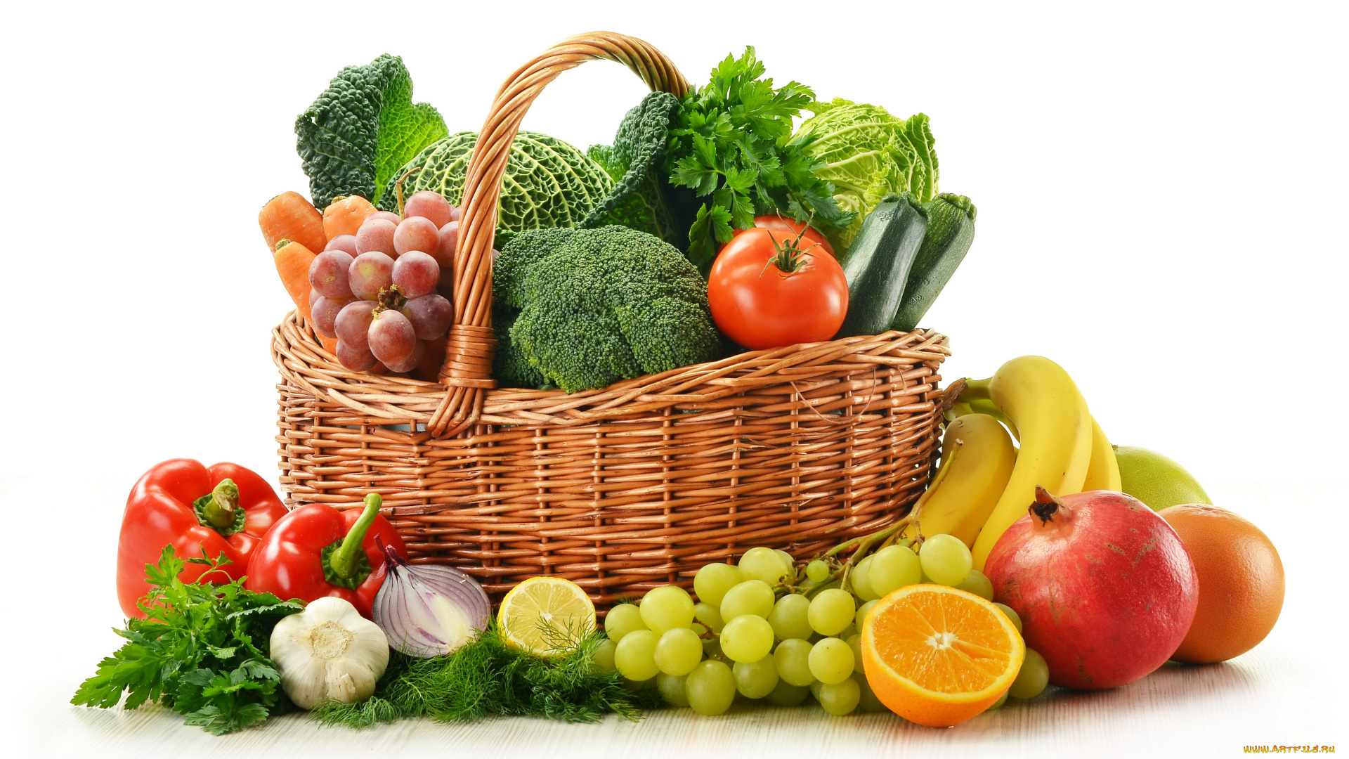 еда, фрукты, и, овощи, вместе, фрукты, овощи, корзина