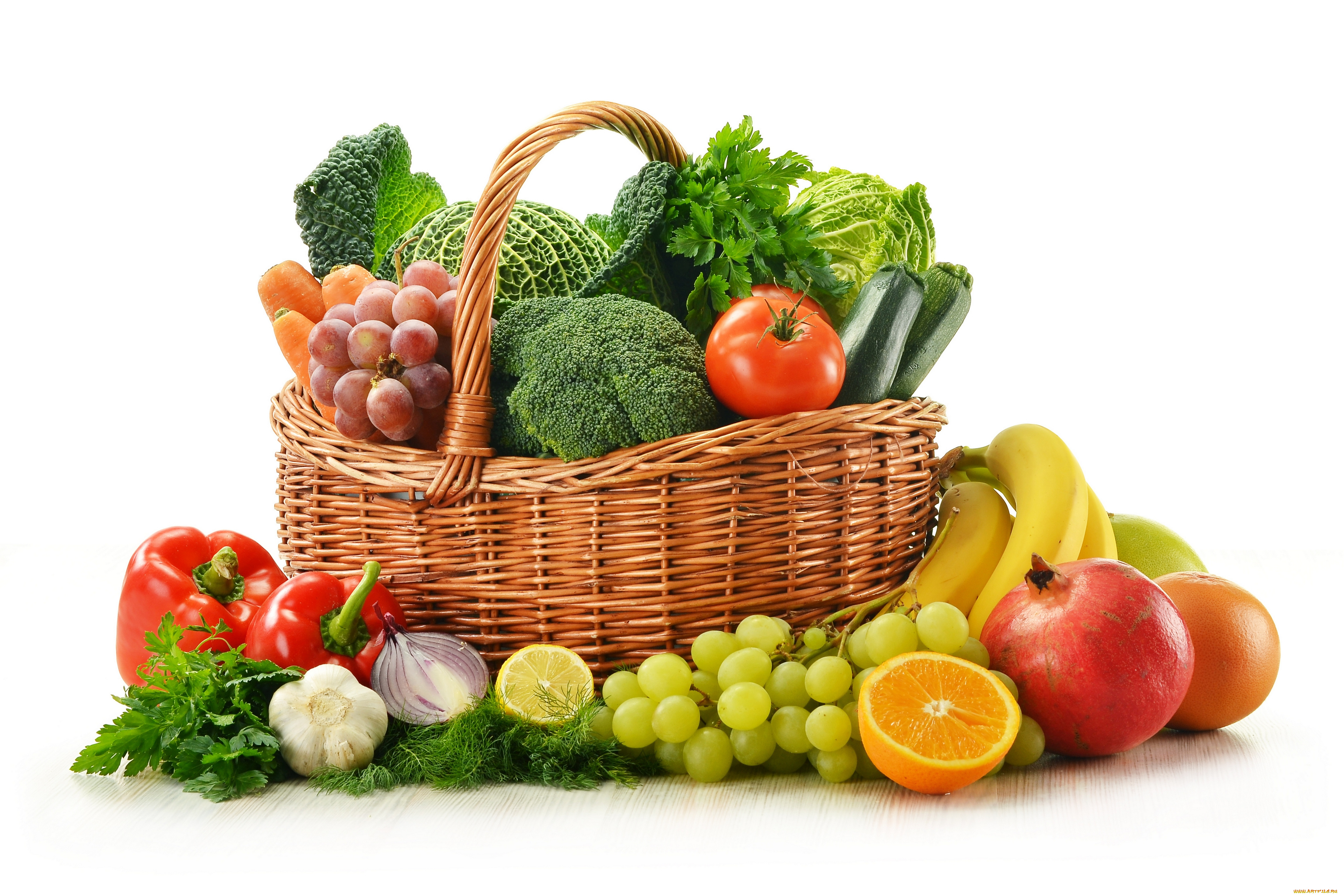 еда, фрукты, и, овощи, вместе, фрукты, овощи, корзина