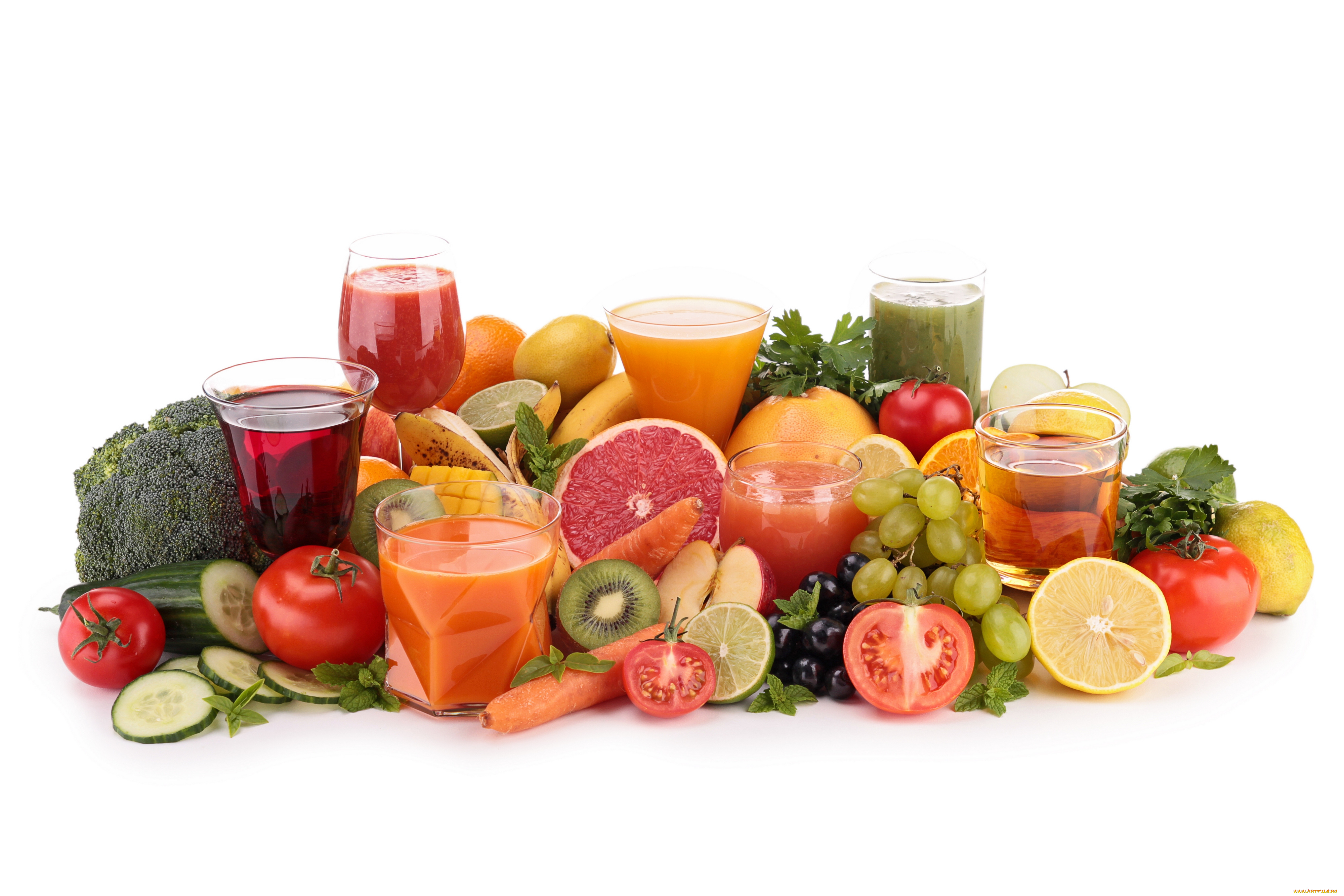 еда, фрукты, и, овощи, вместе, фрукты, овощи, сок