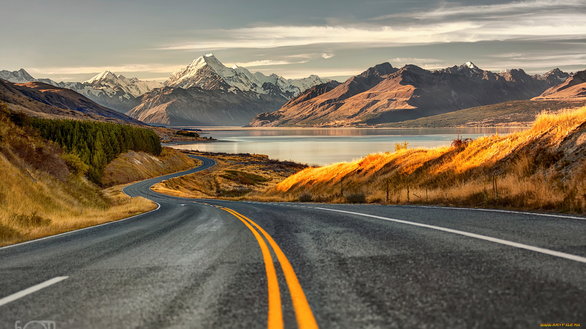 природа, дороги, горы, дорога, южные, альпы, остров, южный, новая, зеландия