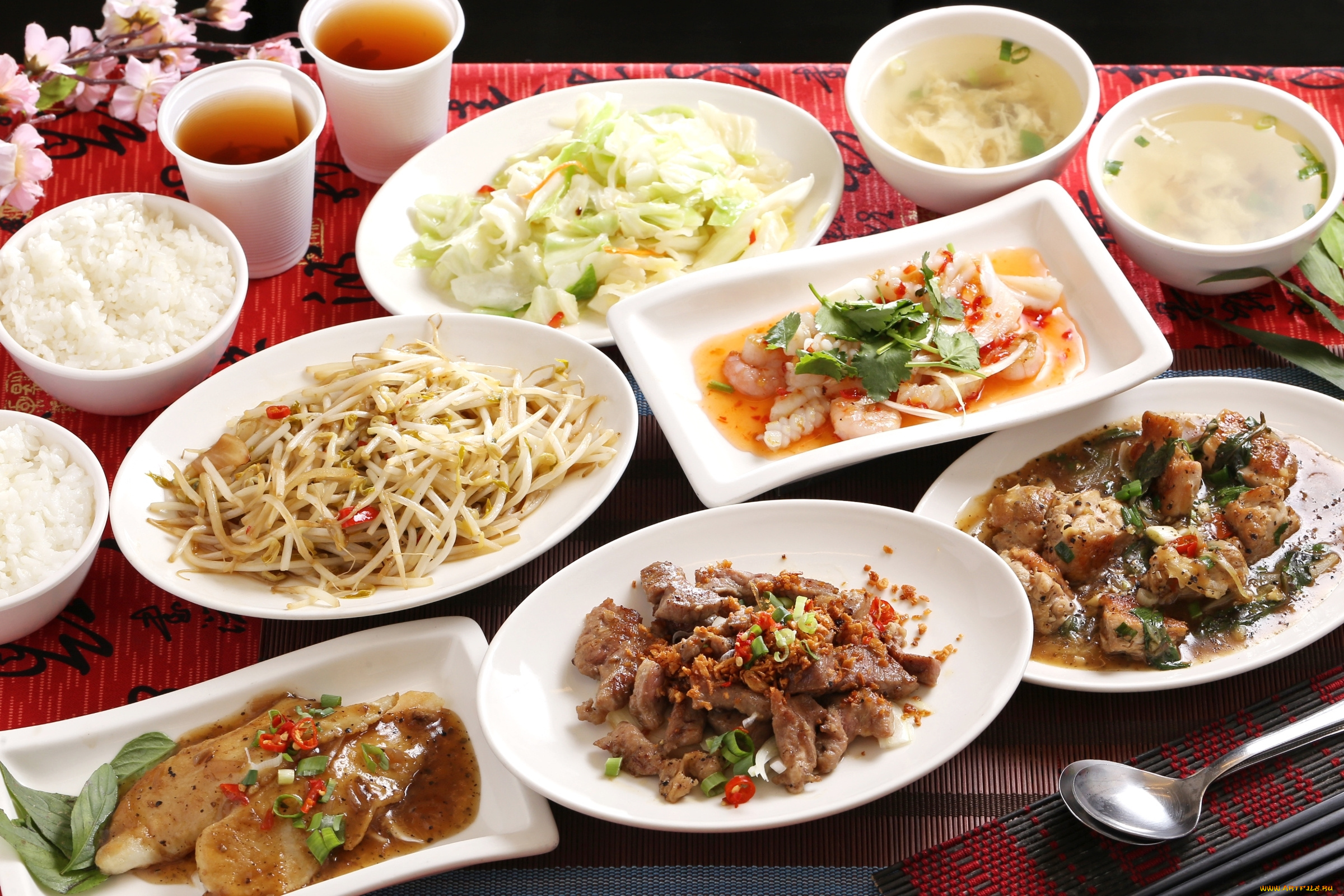 еда, разное, рыба, морепродукты, блюда, японская, кухня, салат, суп, рис, ассорти