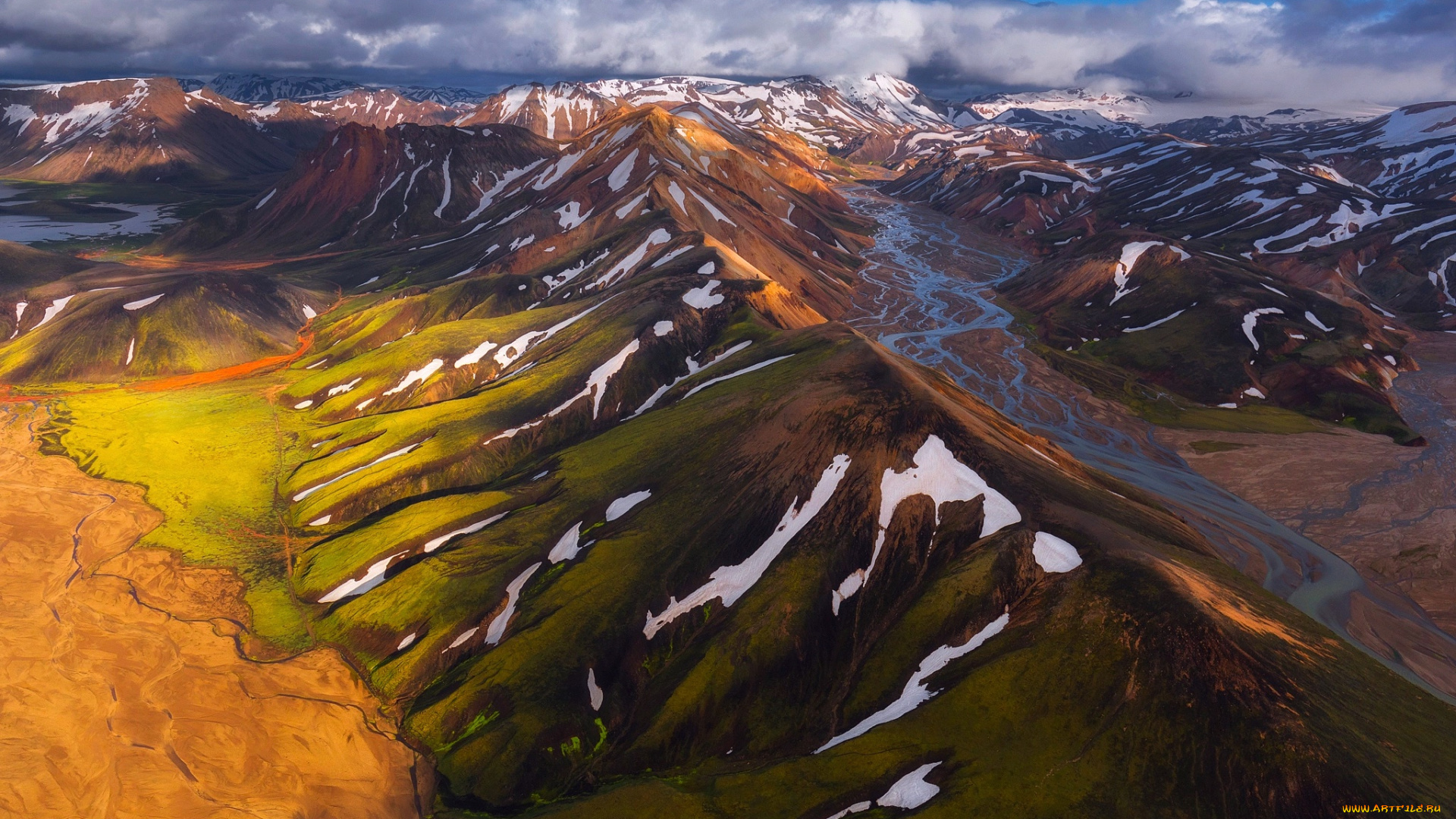 природа, горы, исландия, снег, небо, облака, свет