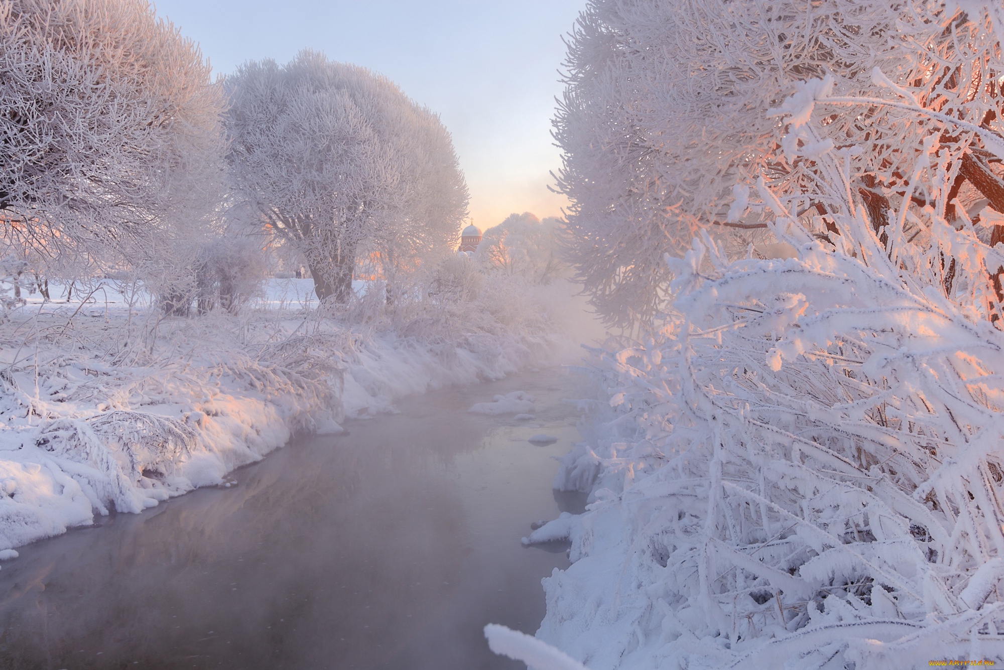 природа, парк, иней, зима, деревья, муринский, россия, речка, снег, санкт-петербург