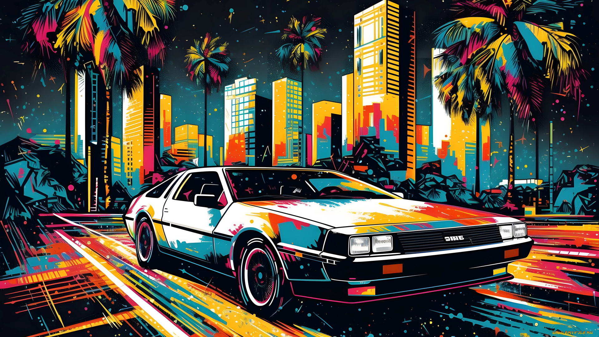 автомобили, рисованные, dmc, delorean