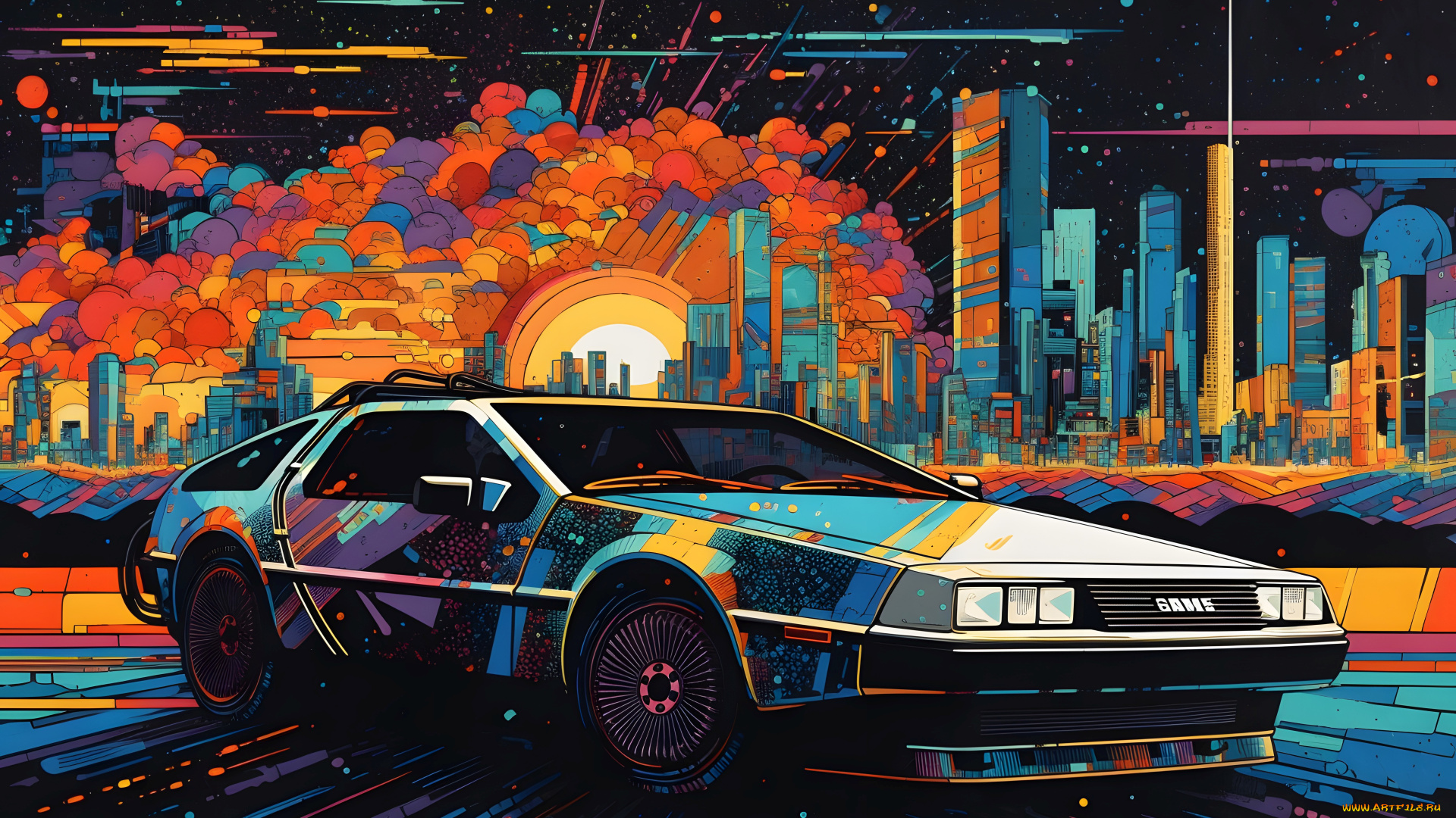 автомобили, рисованные, dmc, delorean