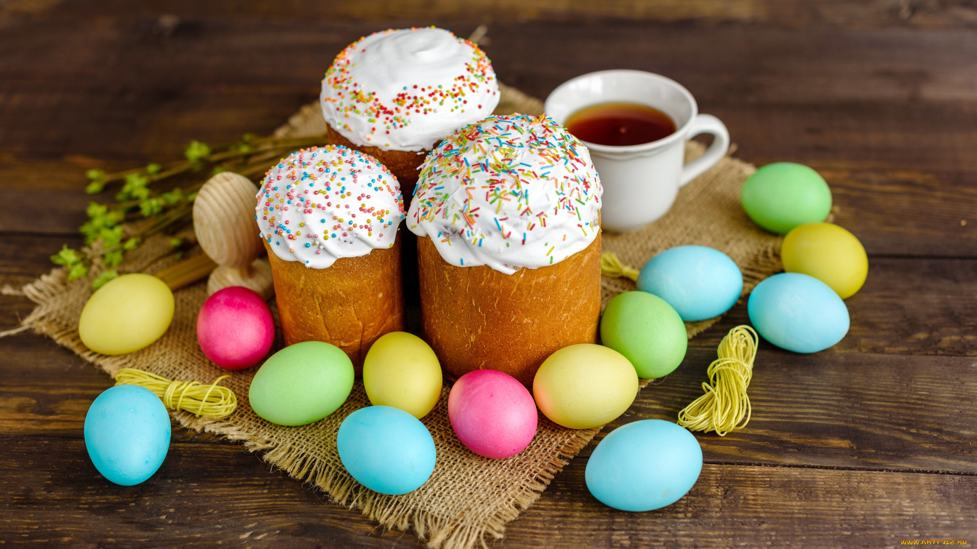 праздничные, пасха, яйца, colorful, happy, cake, кулич, wood, easter, eggs, decoration