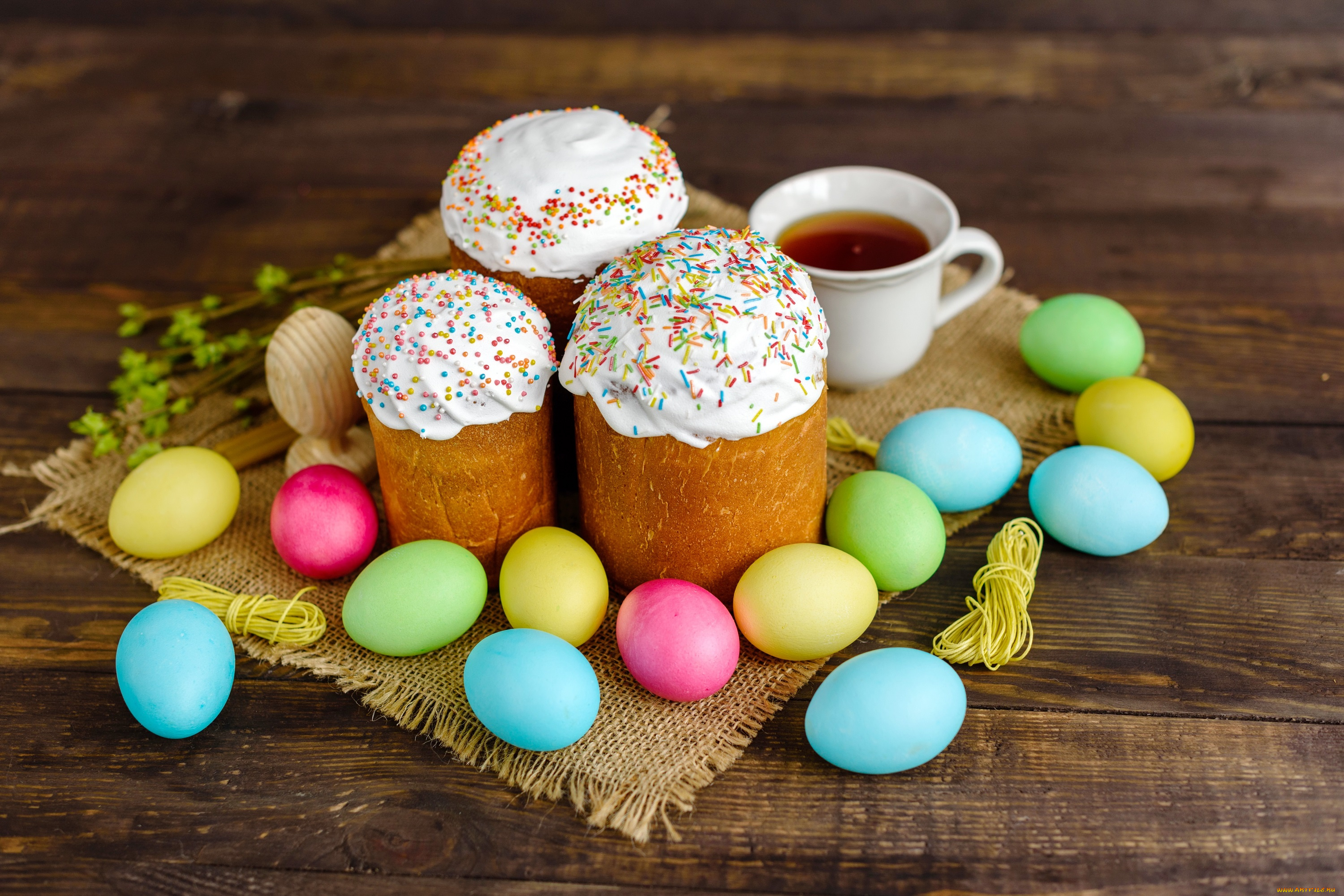 праздничные, пасха, яйца, colorful, happy, cake, кулич, wood, easter, eggs, decoration