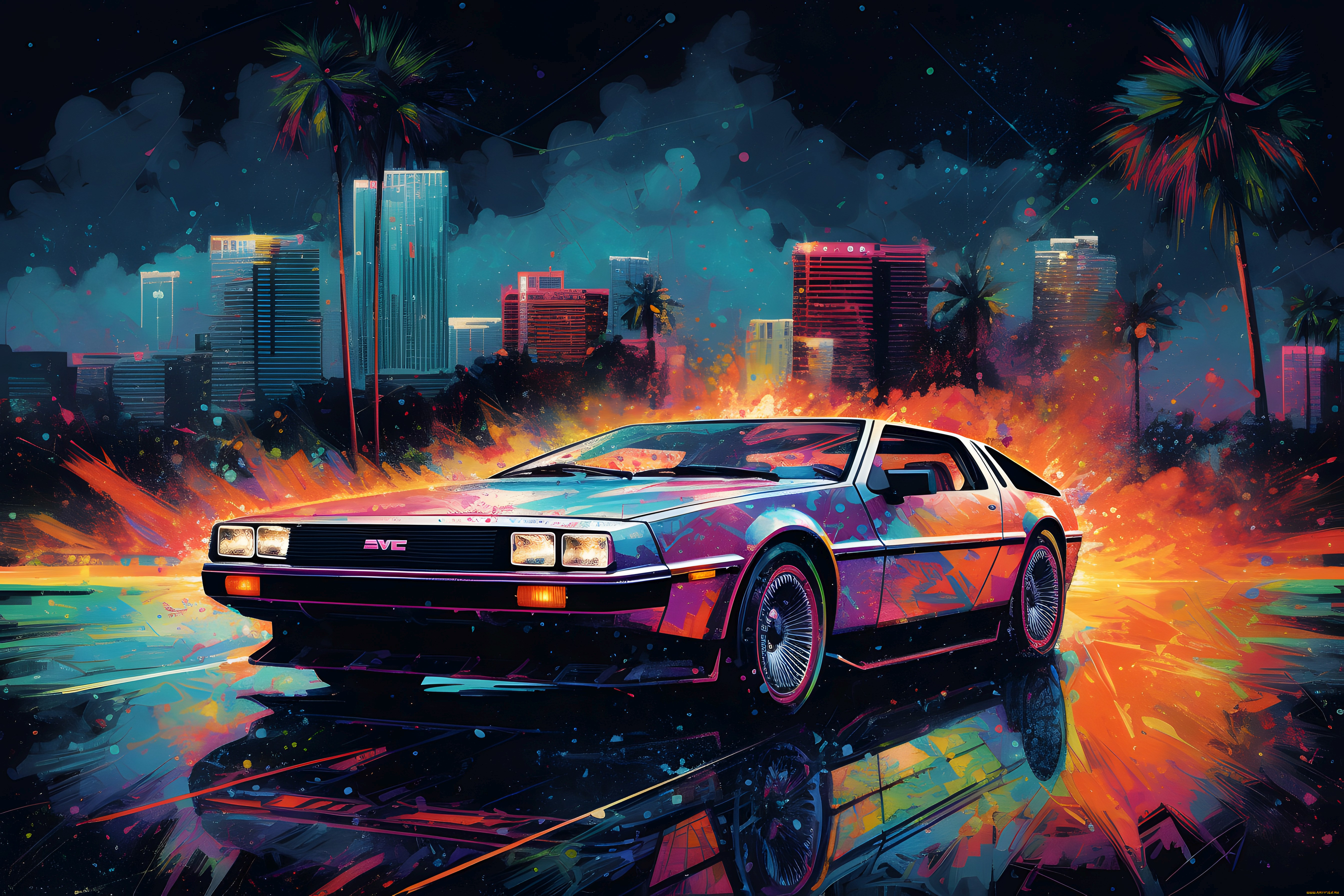 автомобили, рисованные, dmc, delorean