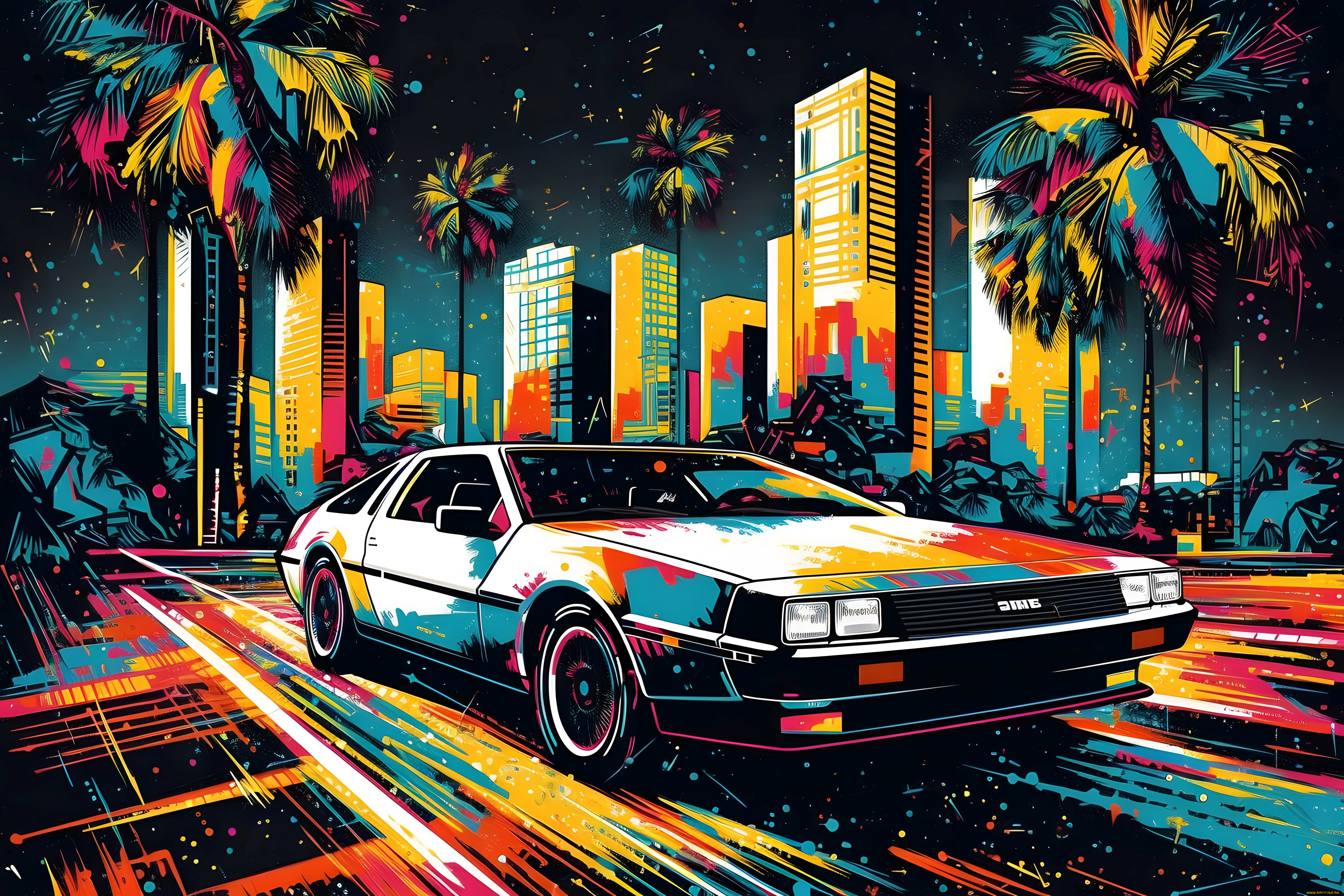 автомобили, рисованные, dmc, delorean