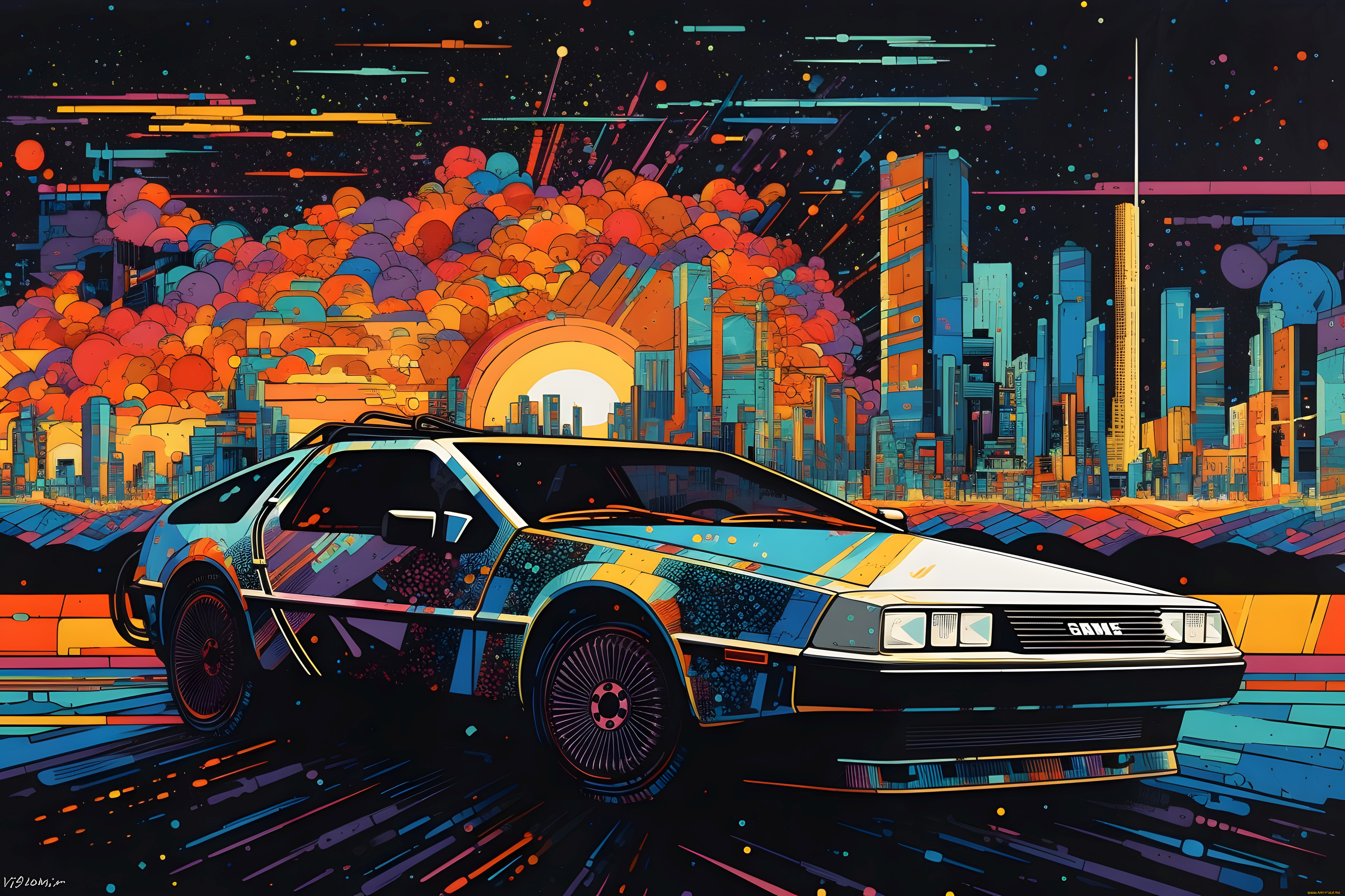 автомобили, рисованные, dmc, delorean