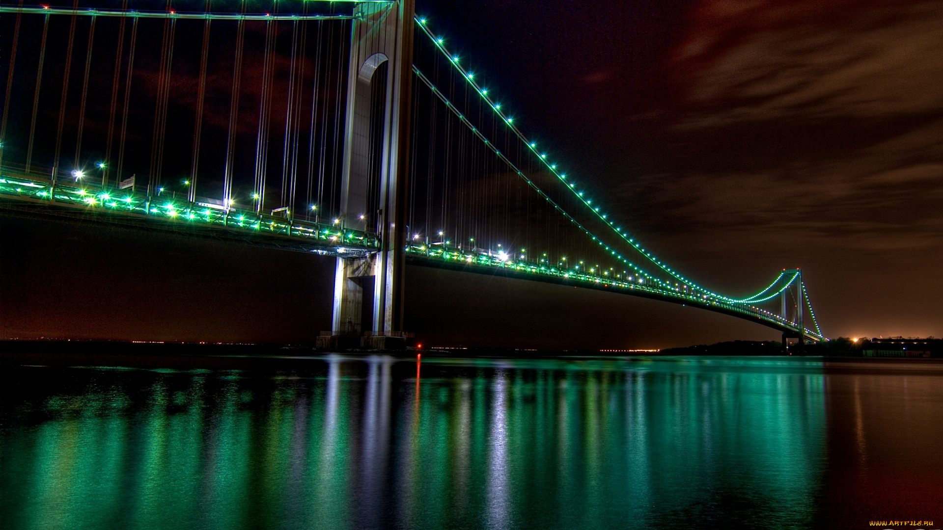 verrazano, during, night, города, мосты