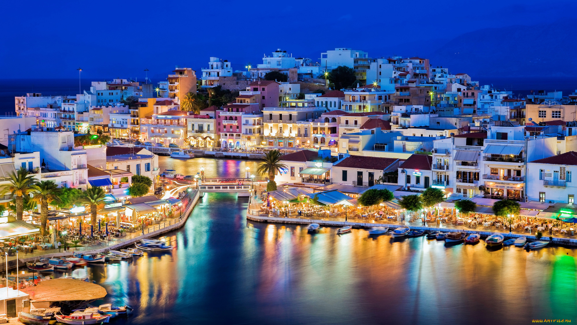 agios, nikolaos, , crete, , greece, города, -, огни, ночного, города, греция, крит, дома, море, ночь, огни