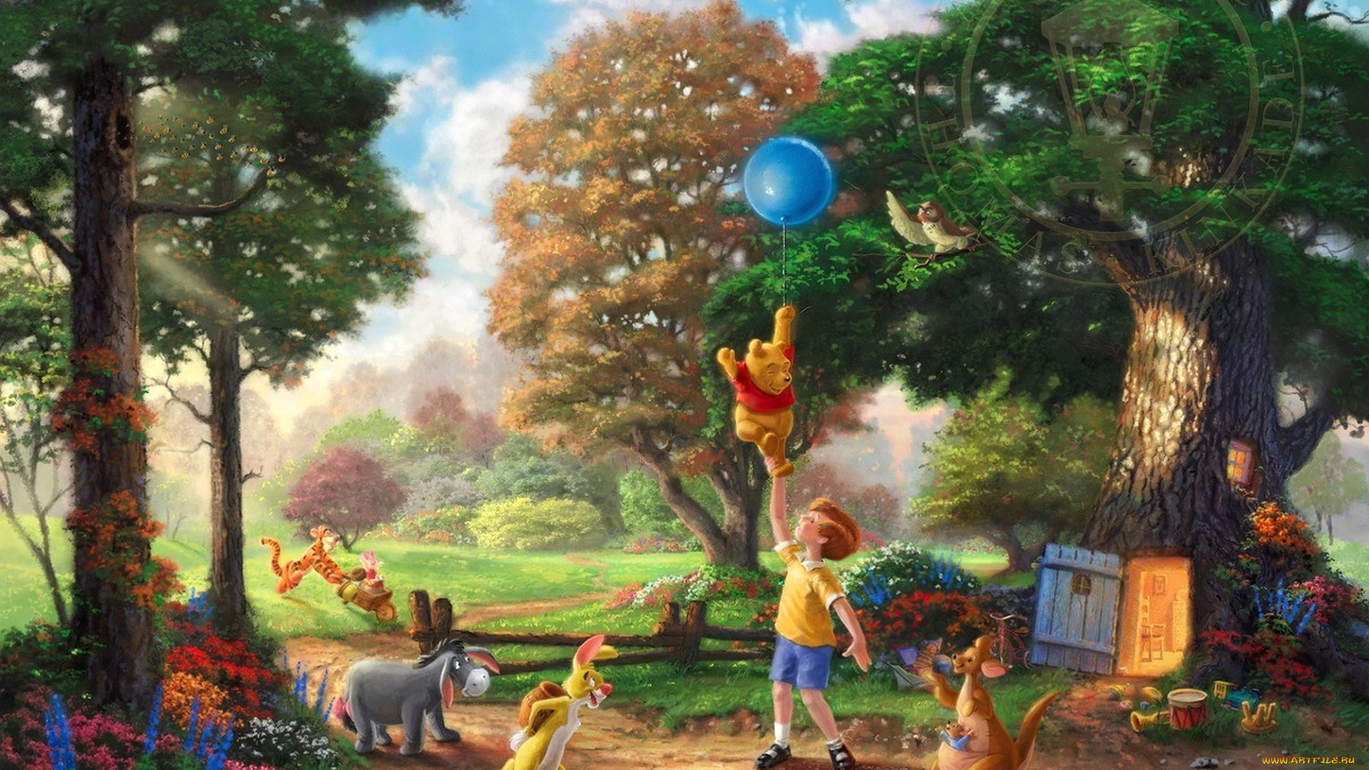 рисованные, thomas, kinkade, томас, кинкейд, wood, alan, alexander, milne, the, disney, dreams, collection, christopher, robin, winnie-the-pooh, and, all, thomas, kinkade, 50-th, anniversary, винни, пух, и, все-все-все, flowers, trees, алан, александр, милн, уолт, дисней