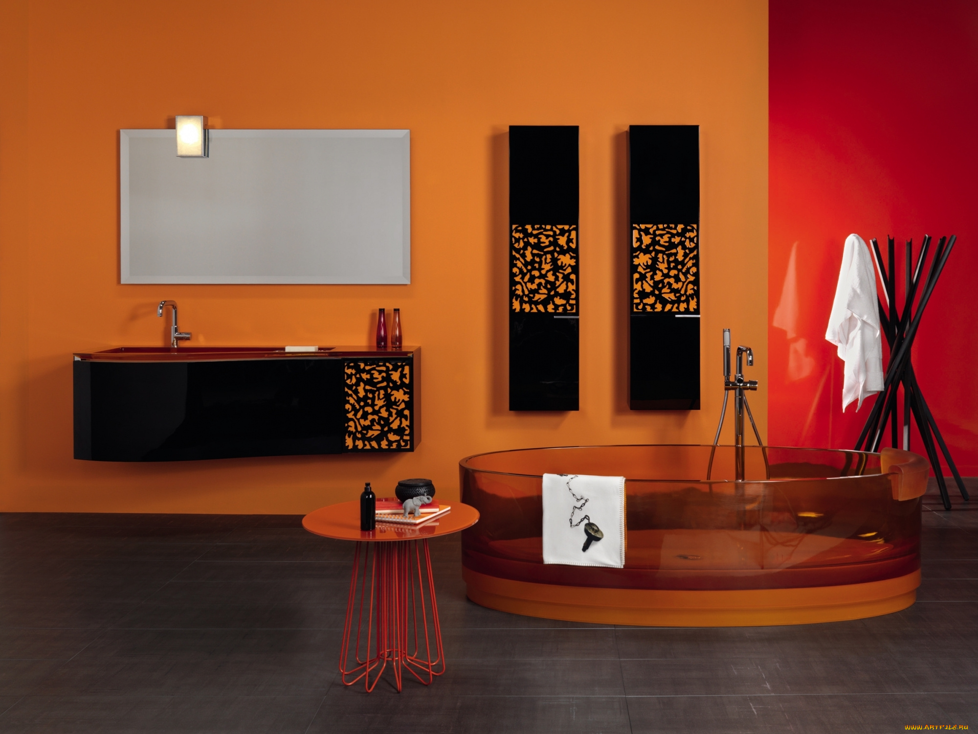 3д, графика, realism, , реализм, оранжевый, ванная, комната, дизайн, интерьер
