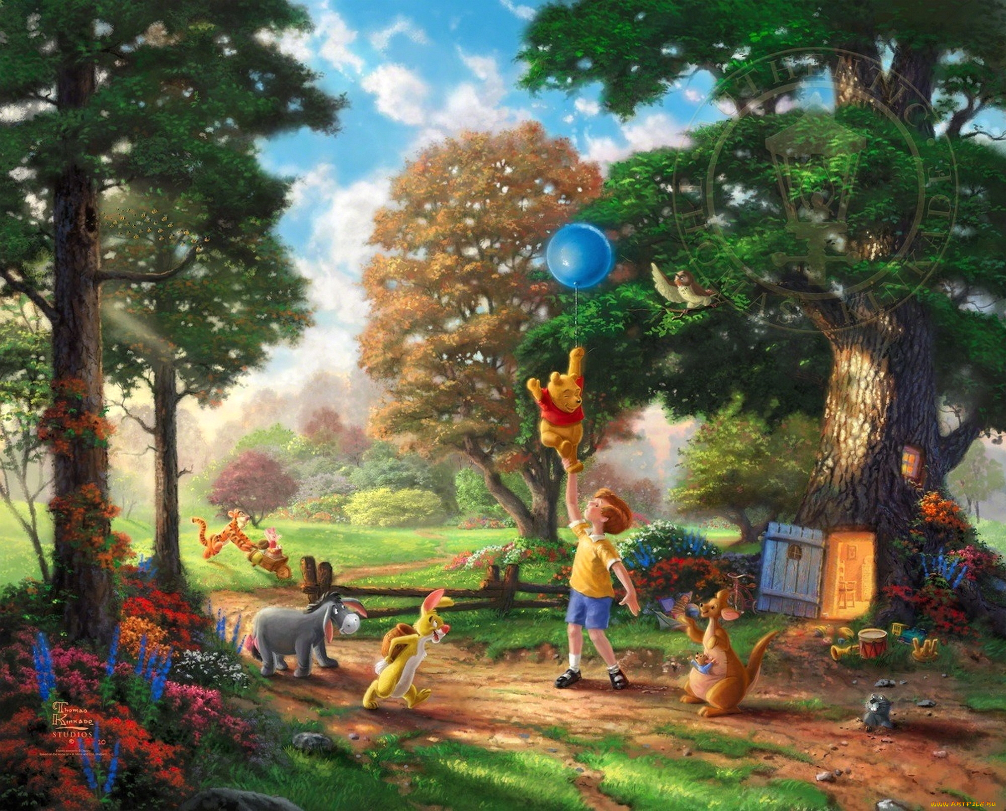 рисованные, thomas, kinkade, томас, кинкейд, wood, alan, alexander, milne, the, disney, dreams, collection, christopher, robin, winnie-the-pooh, and, all, thomas, kinkade, 50-th, anniversary, винни, пух, и, все-все-все, flowers, trees, алан, александр, милн, уолт, дисней