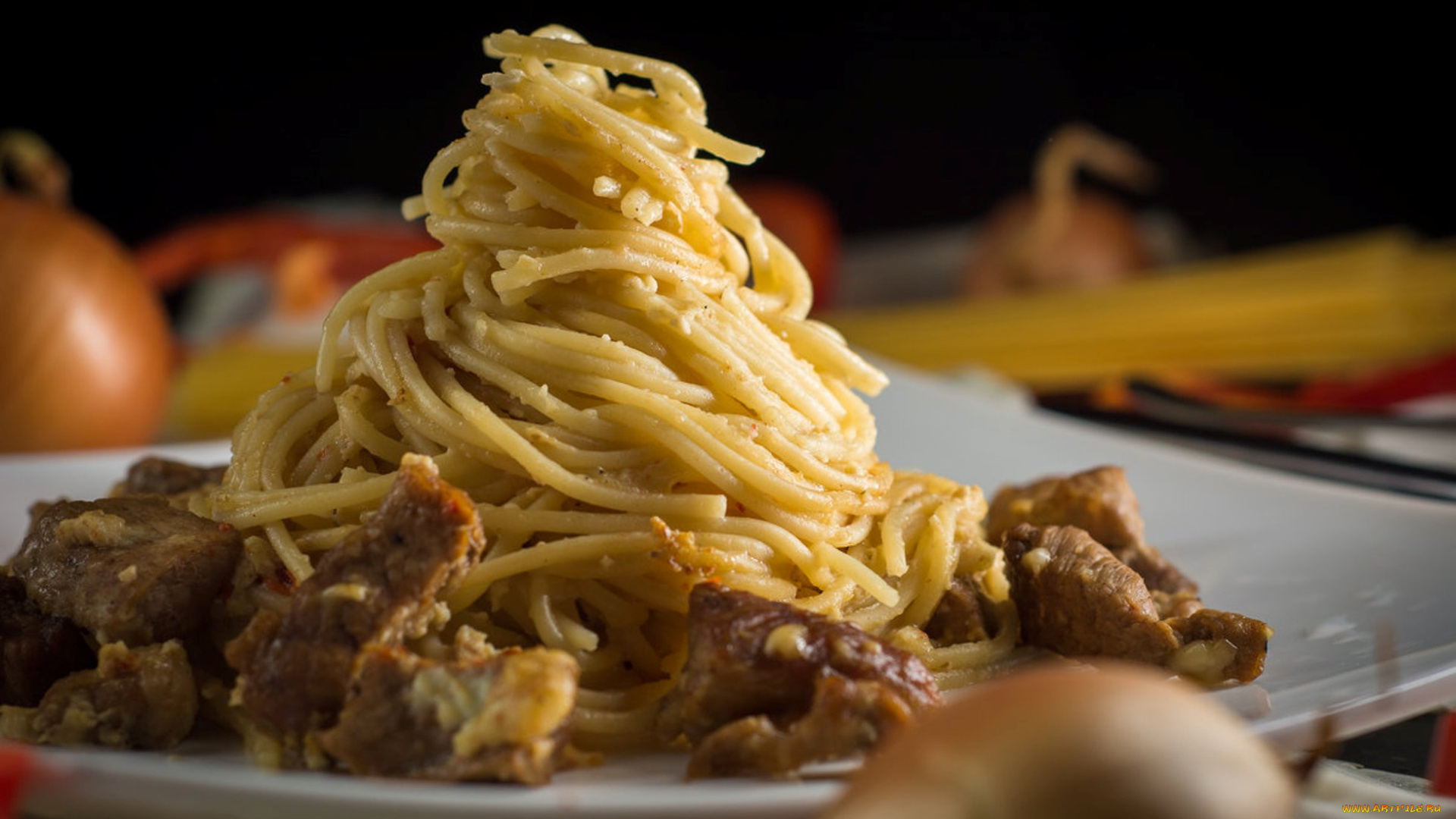 еда, макаронные, блюда, мясо, спагетти, макароны