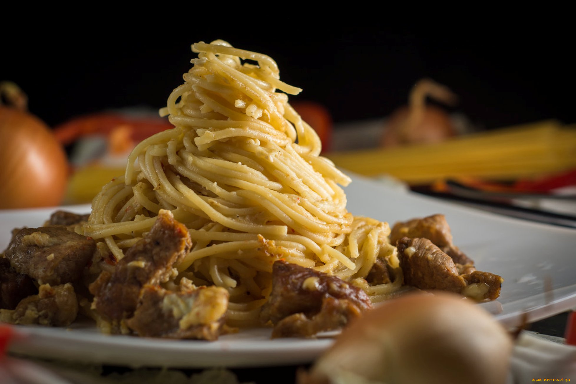 еда, макаронные, блюда, мясо, спагетти, макароны