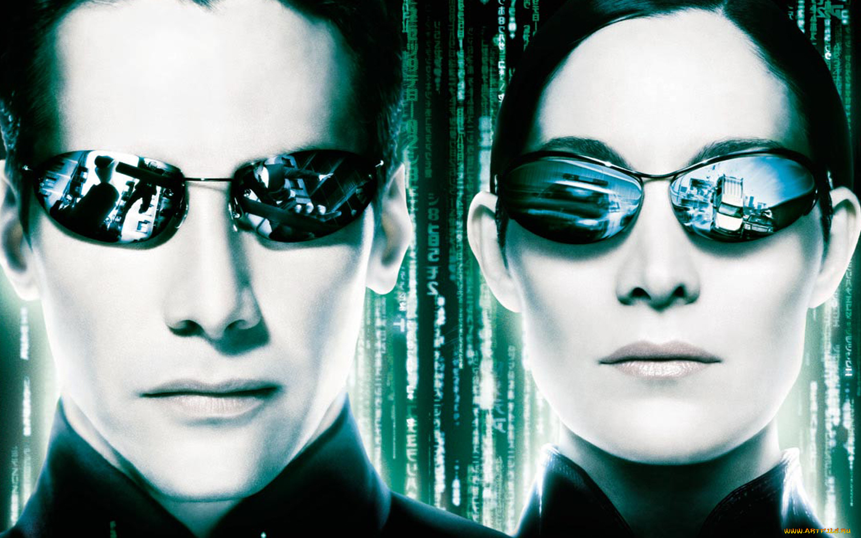 матрица, кино, фильмы, the, matrix, reloaded, нео, тринити, зеленый, очки