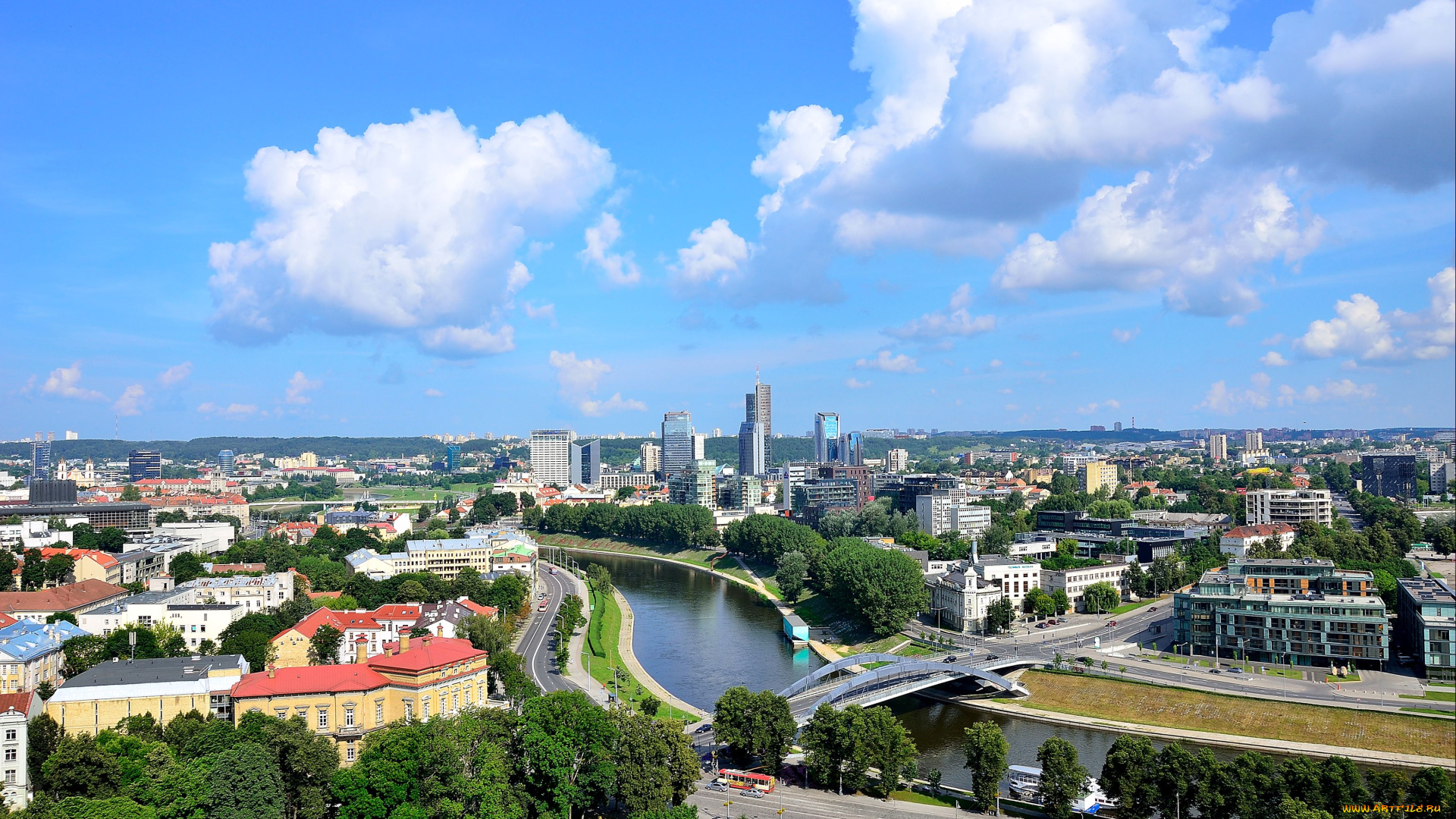 города, вильнюс, литва, облака, река, дома