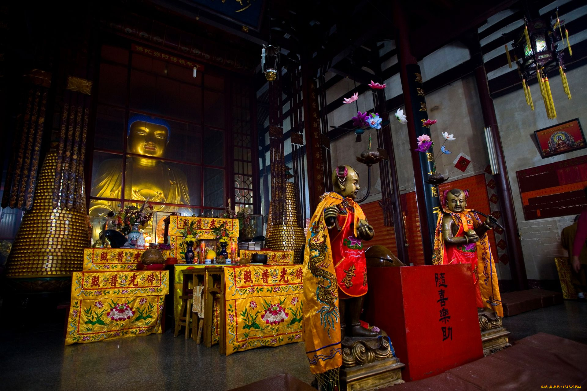 интерьер, убранство, роспись, храма, буддисткий, храм