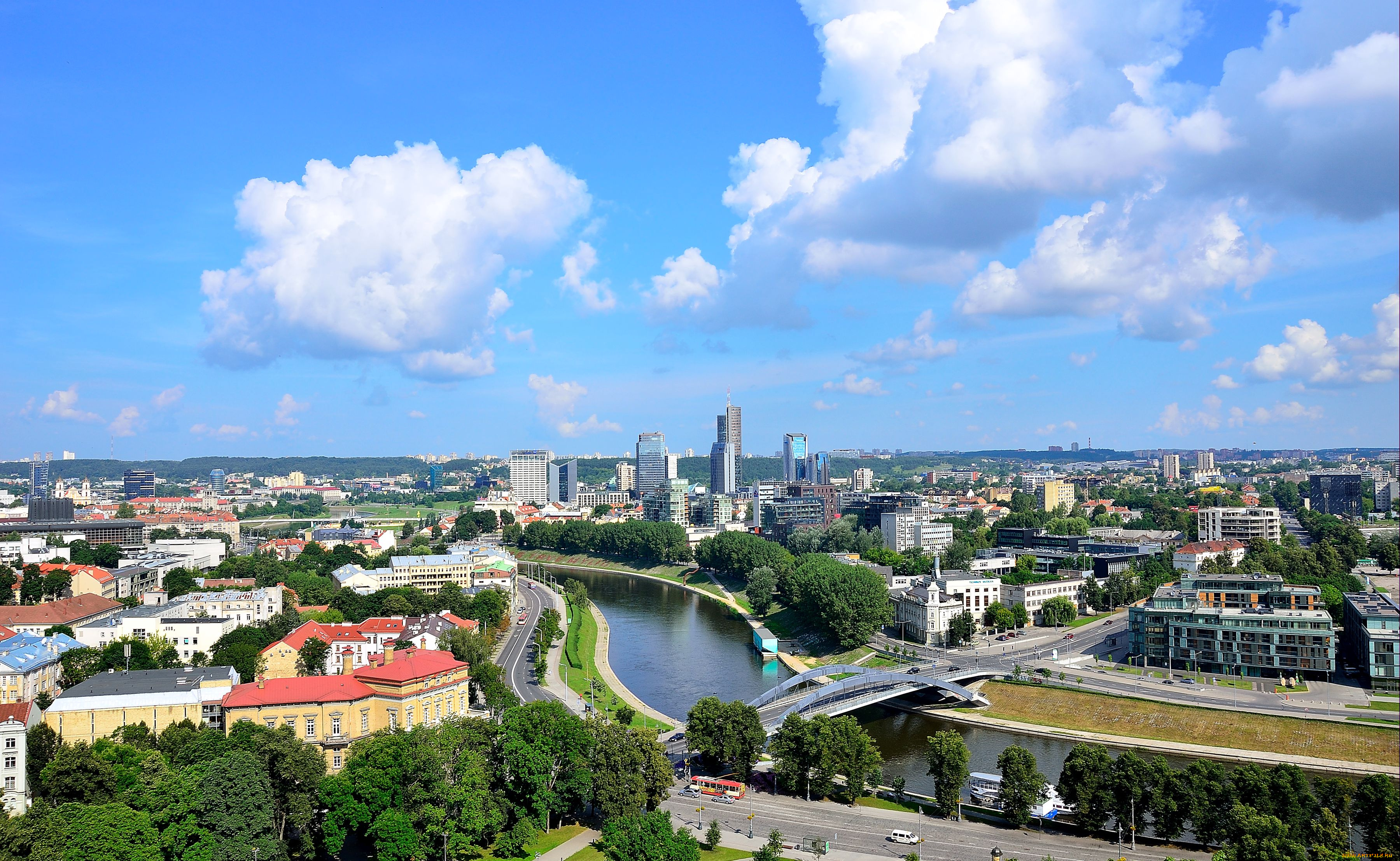 города, вильнюс, литва, облака, река, дома