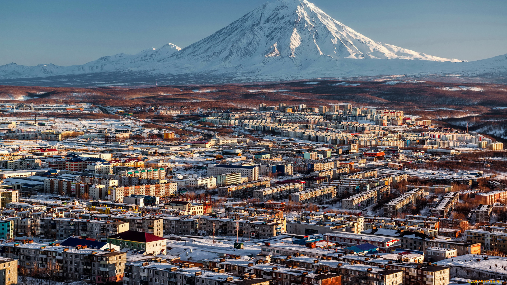 петропавловск-камчатский, города, -, панорамы, панорама, горы, дома, россия