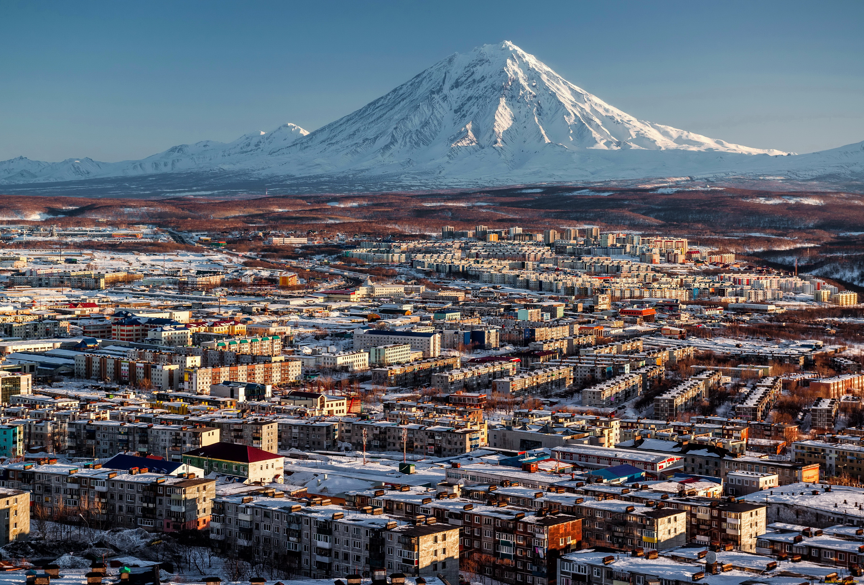 петропавловск-камчатский, города, -, панорамы, панорама, горы, дома, россия