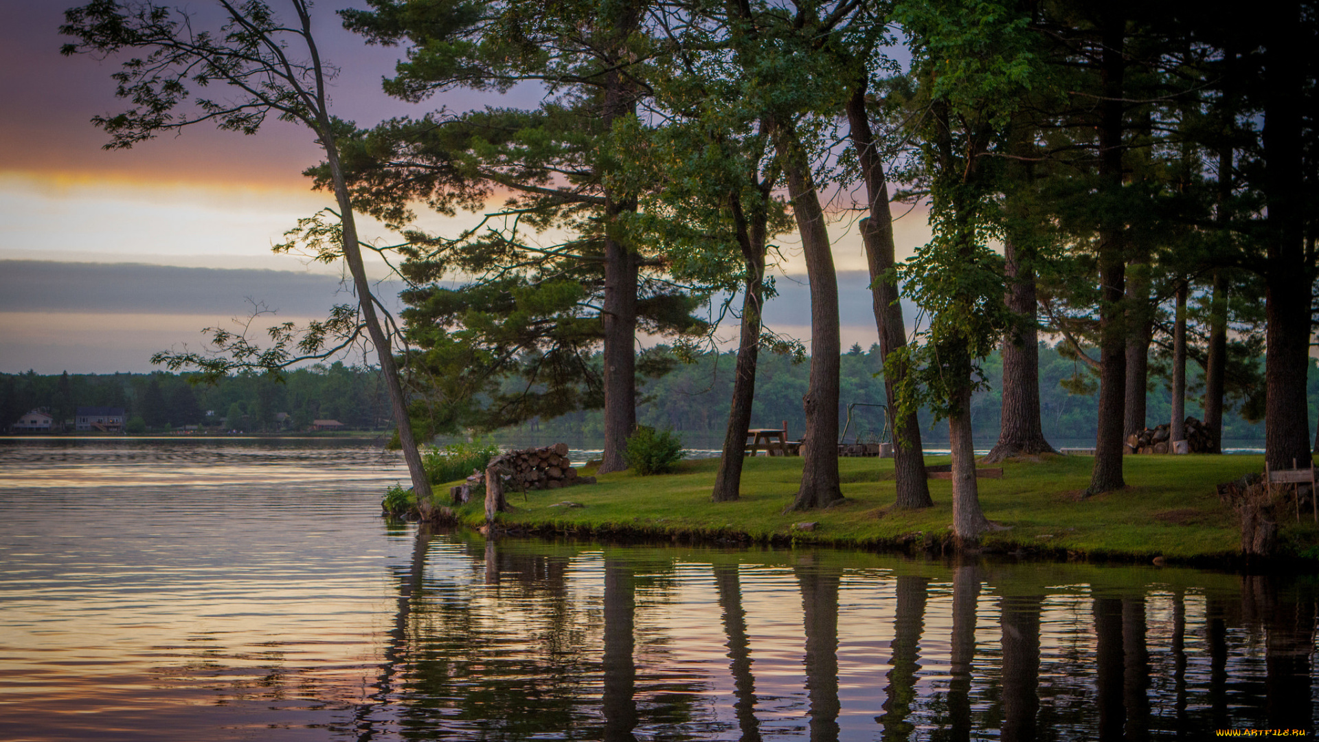 природа, реки, озера, lake, delton, wisconsin, озеро, делтон, висконсин, деревья