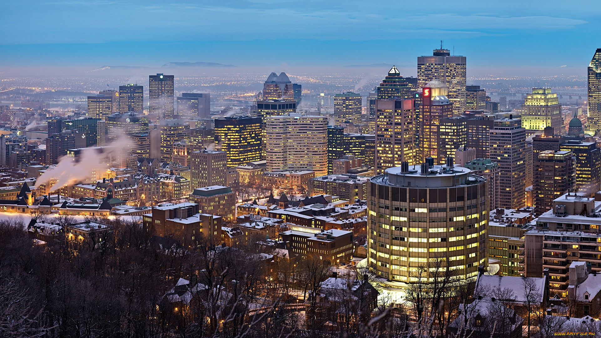 города, монреаль, , канада, небокребы, панорама, зима