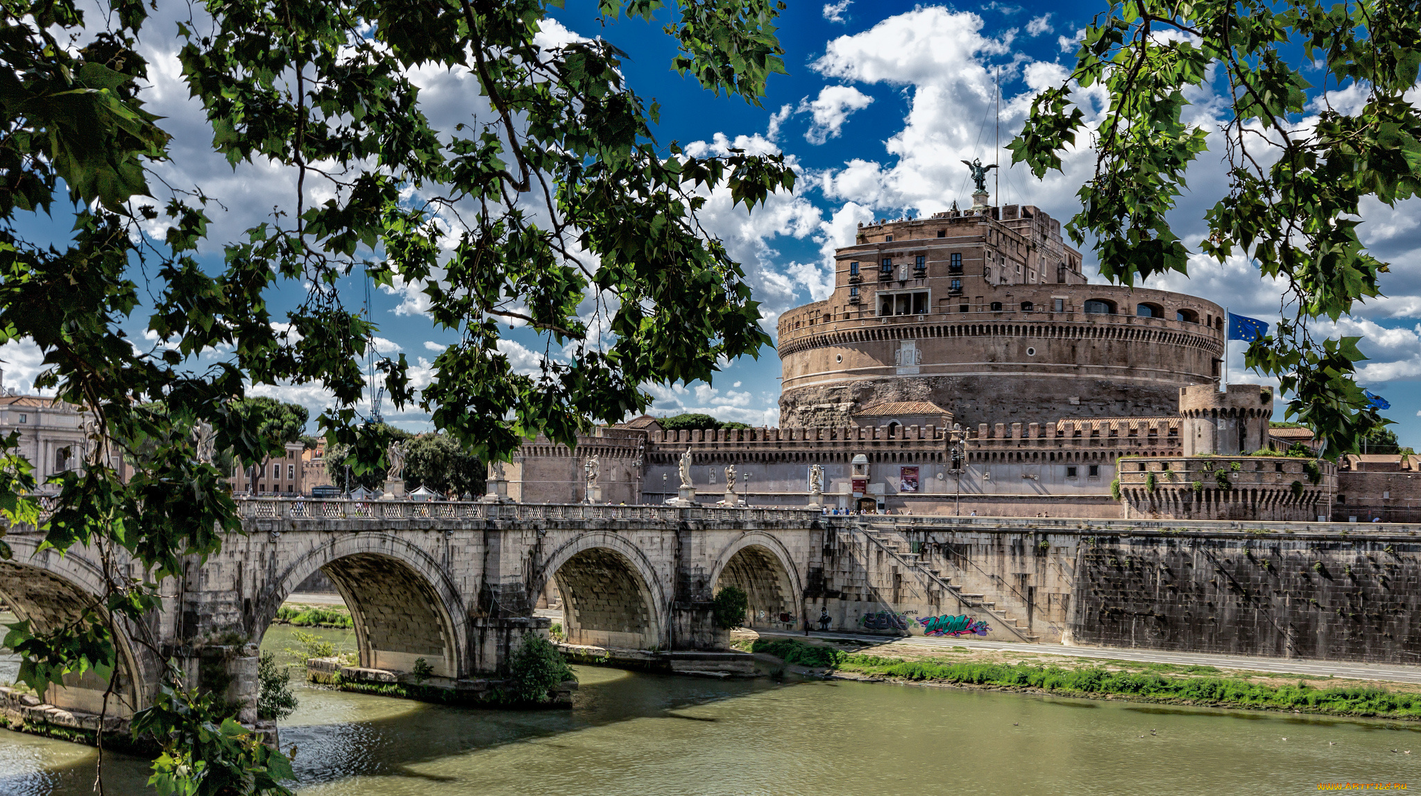 angel, bridge, -, castel, san, angelo, , rome, города, рим, , ватикан, , италия, замок, мост