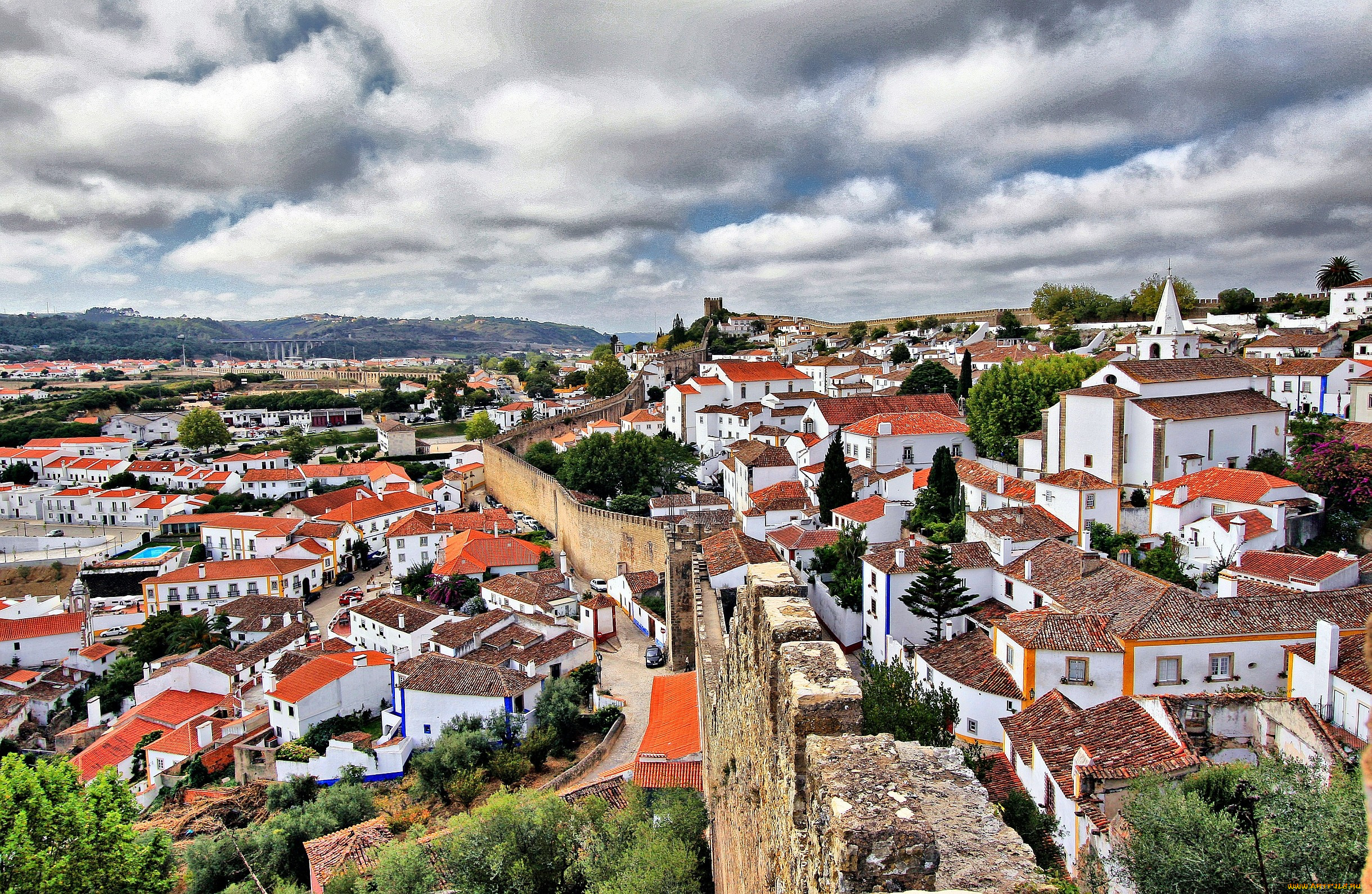обидуш, португалия, города, панорамы, дома, крыши, стена