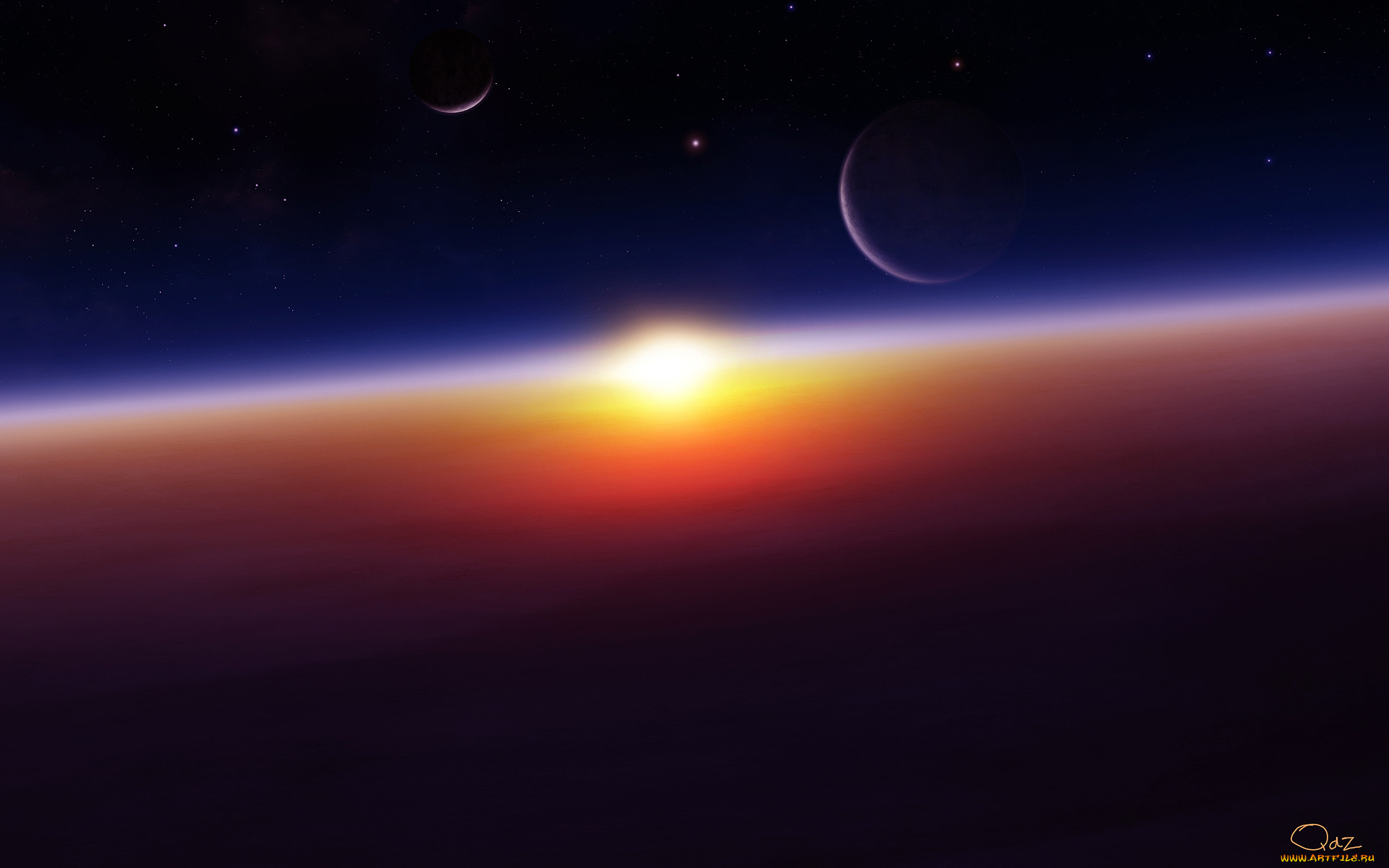 космос, арт, планеты, sunrise
