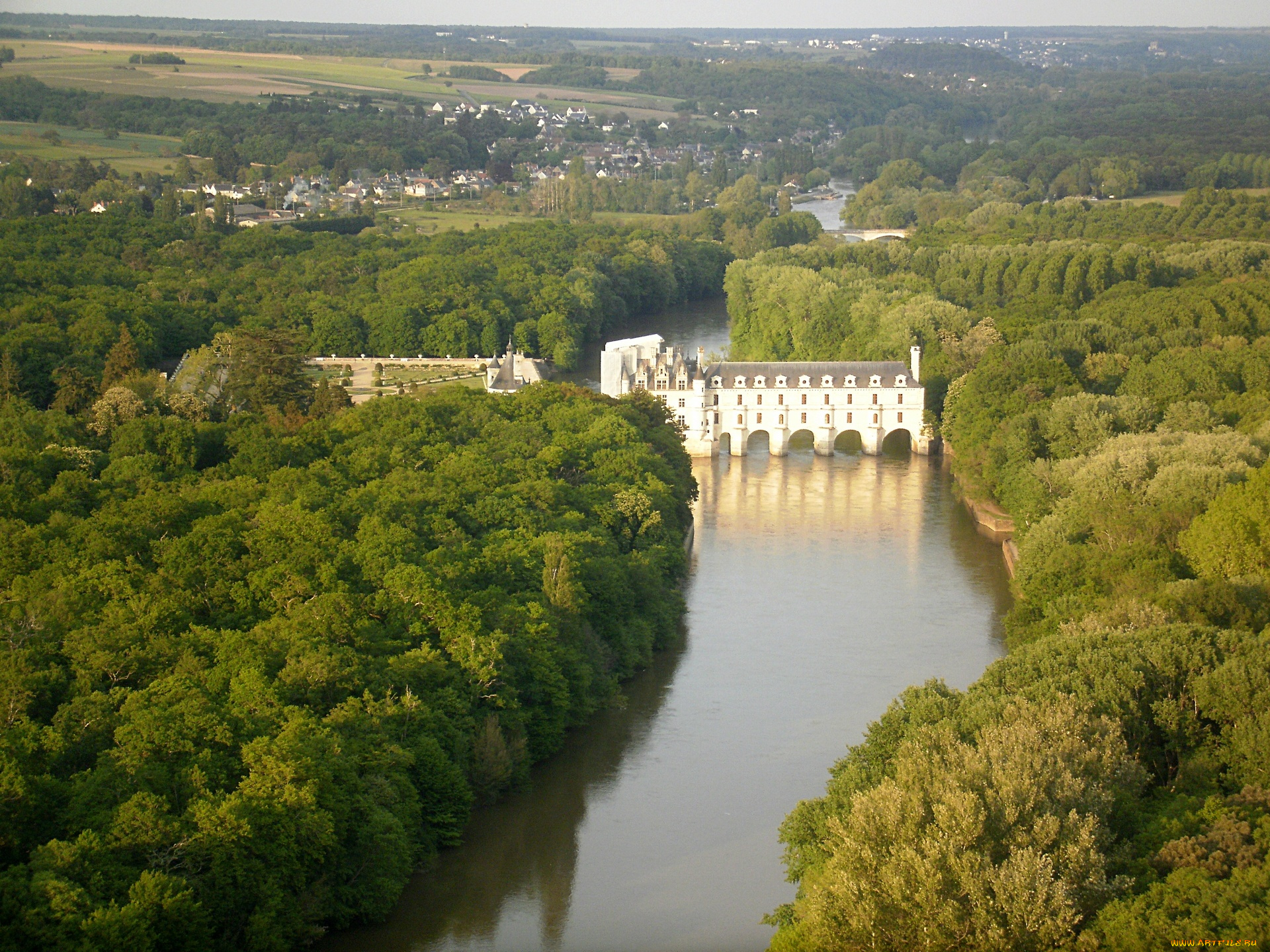 chateau, de, chenonceau, france, города, замки, луары, франция, лес, панорама, пейзаж, река, шер, cher, river, замок, шенонсо