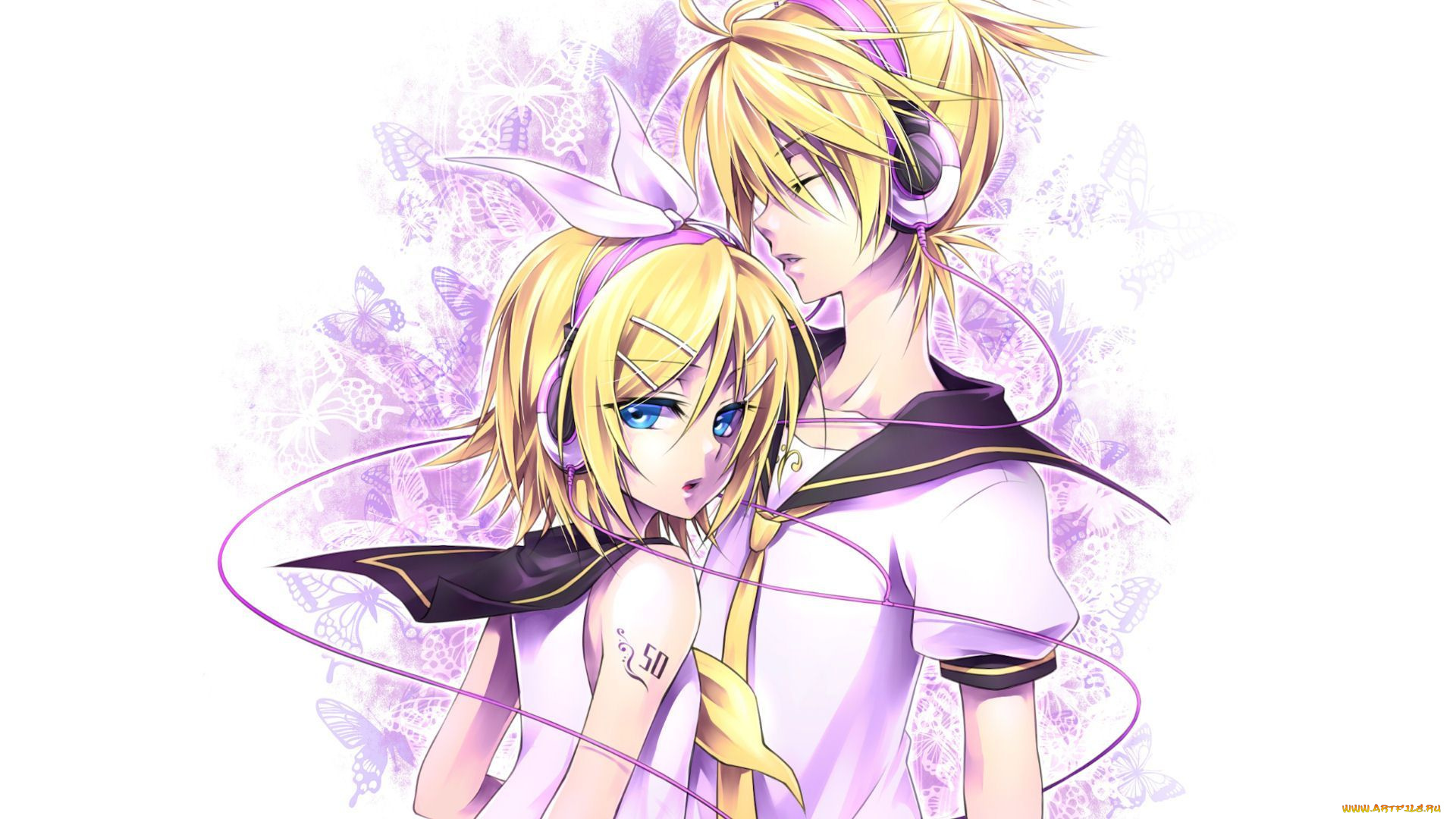 аниме, vocaloid, kagamine, rin, len, девочка, мальчик