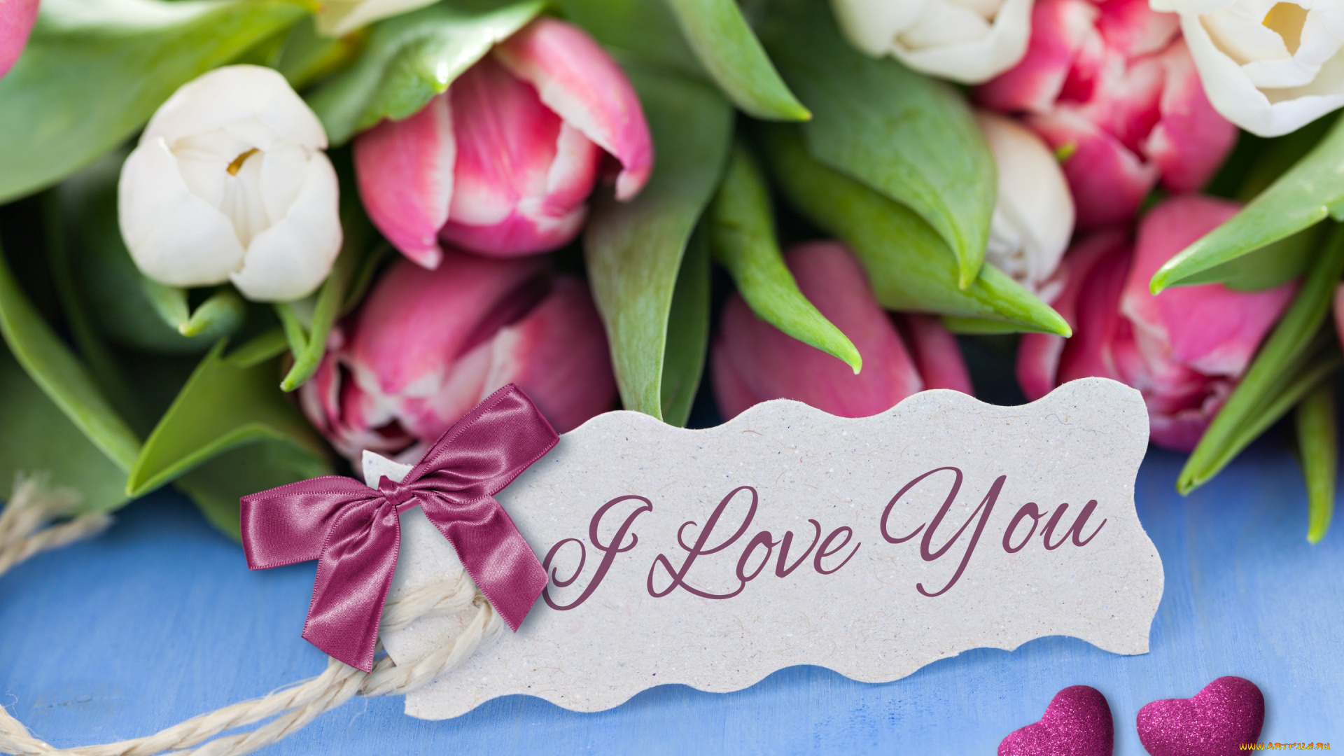 праздничные, день, святого, валентина, , сердечки, , любовь, i, love, you, romantic, hearts, tulips, flowers, тюльпаны, букет, сердечки, любовь