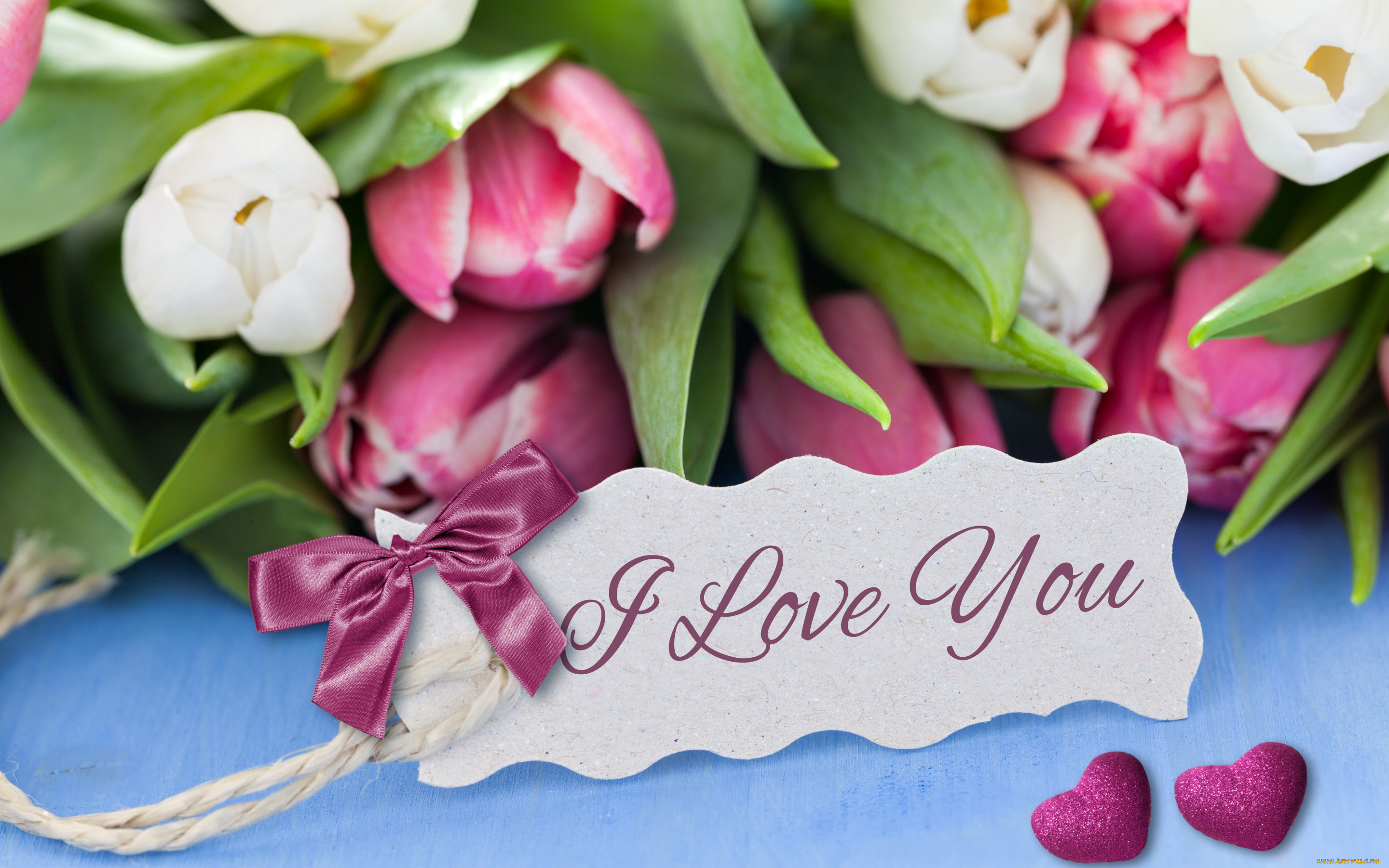 праздничные, день, святого, валентина, , сердечки, , любовь, i, love, you, romantic, hearts, tulips, flowers, тюльпаны, букет, сердечки, любовь