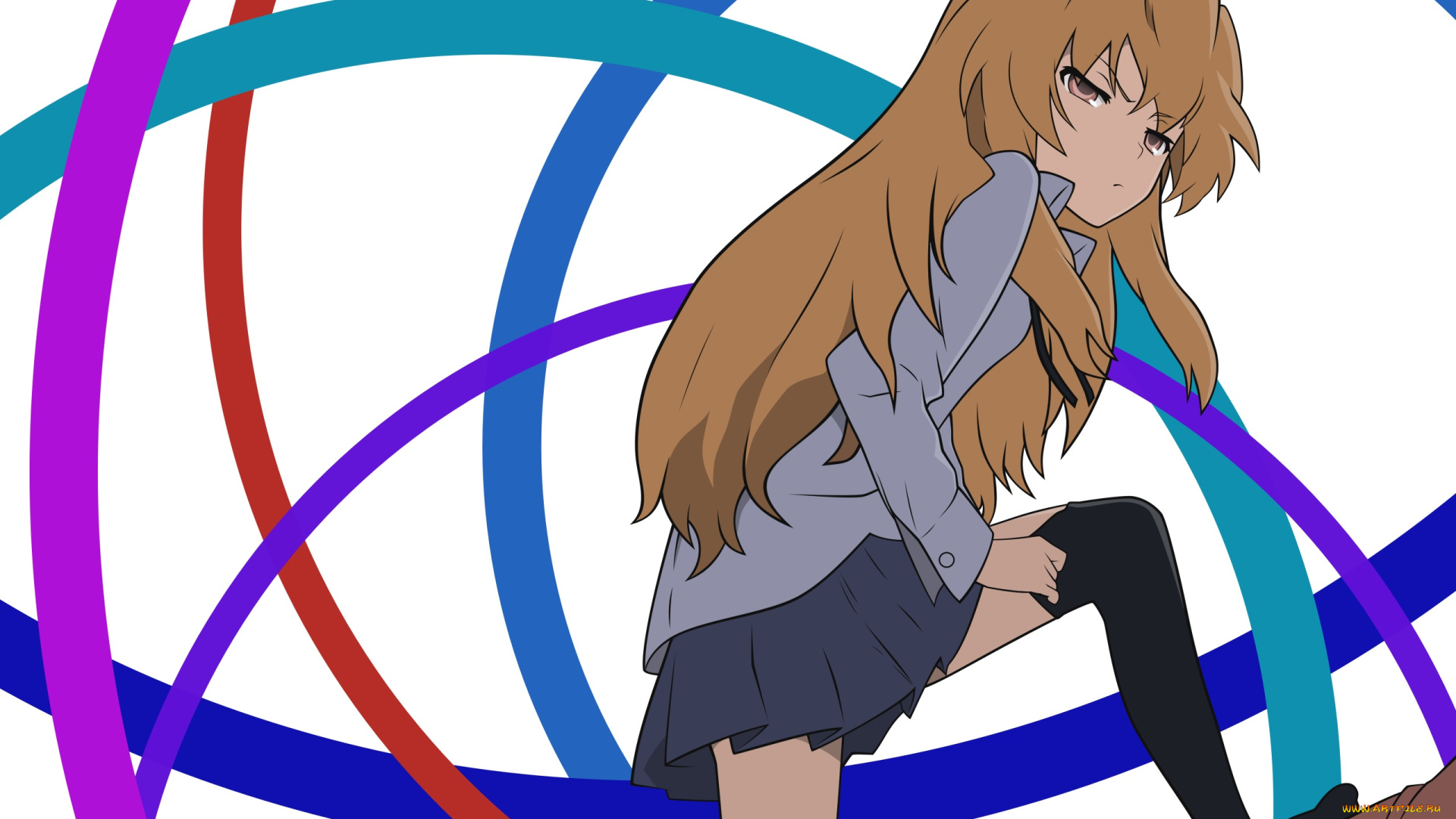 аниме, toradora, девушка, взгляд, фон