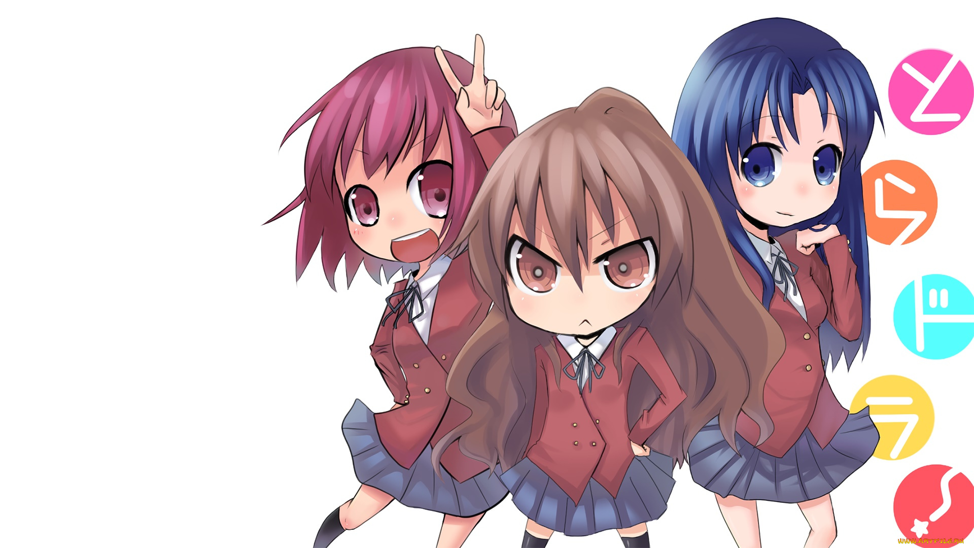 аниме, toradora, девушки, взгляд, фон