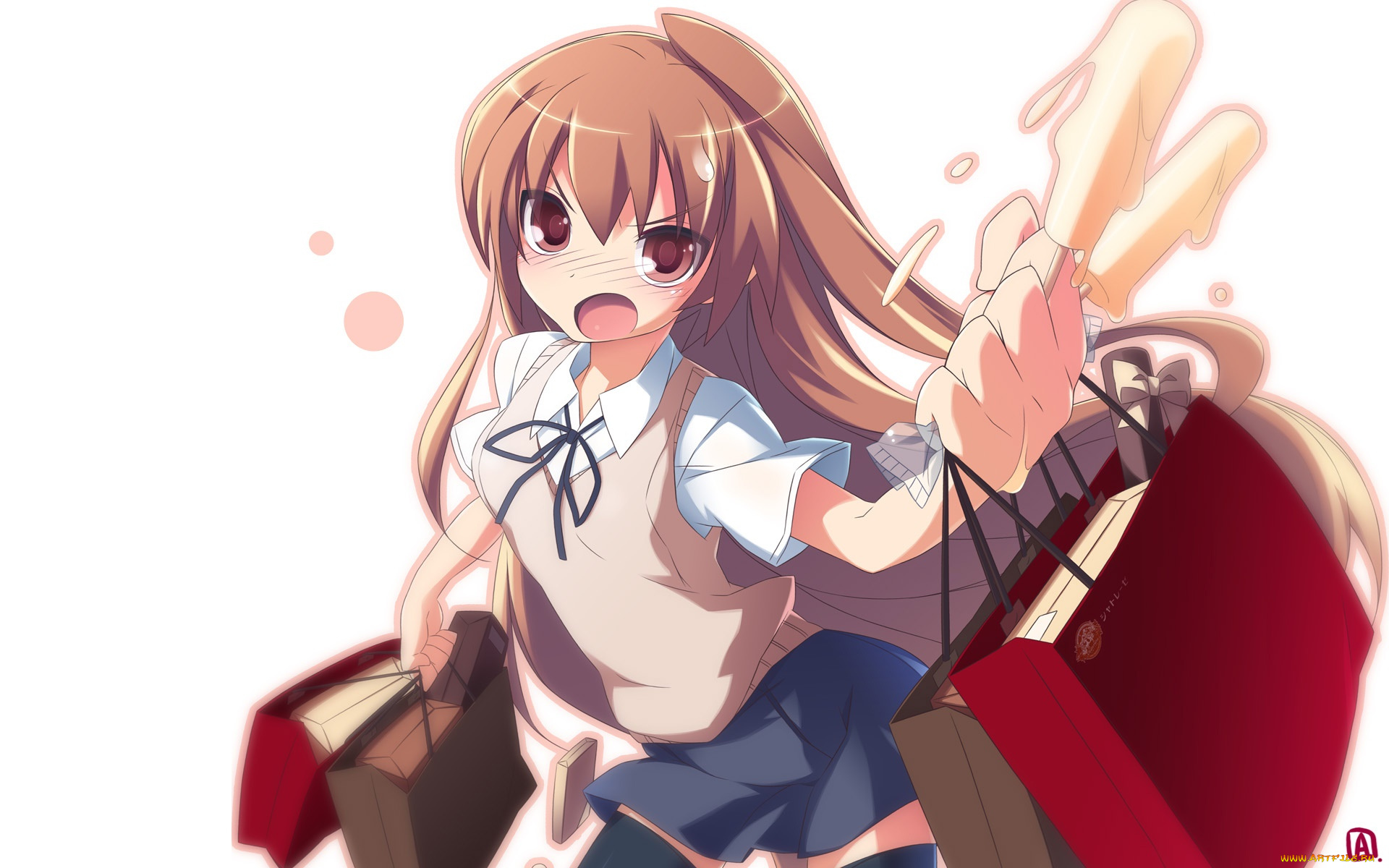 аниме, toradora, девушка, взгляд, фон