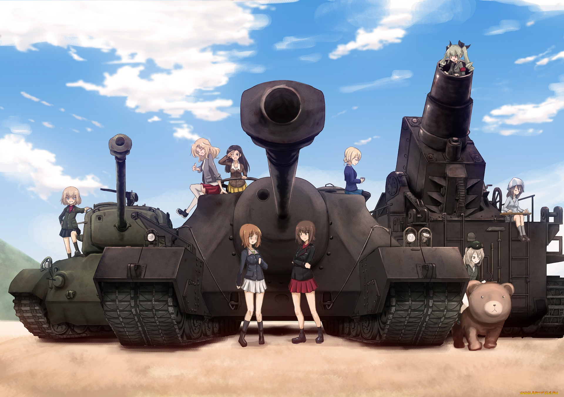 аниме, girls, und, panzer, фон, взгляд, девушки