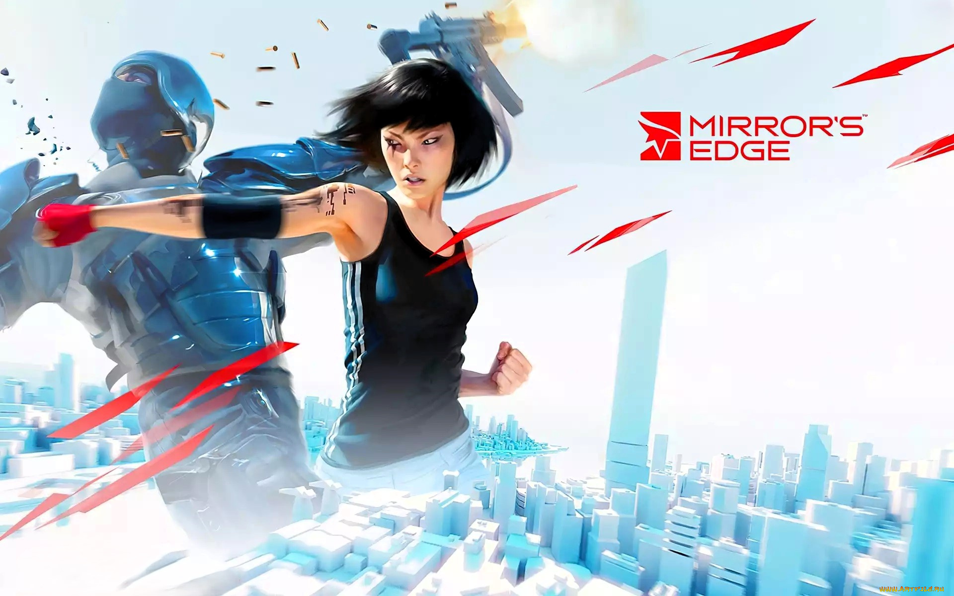 видео, игры, mirrors, edge, девушка, бой, город, броня