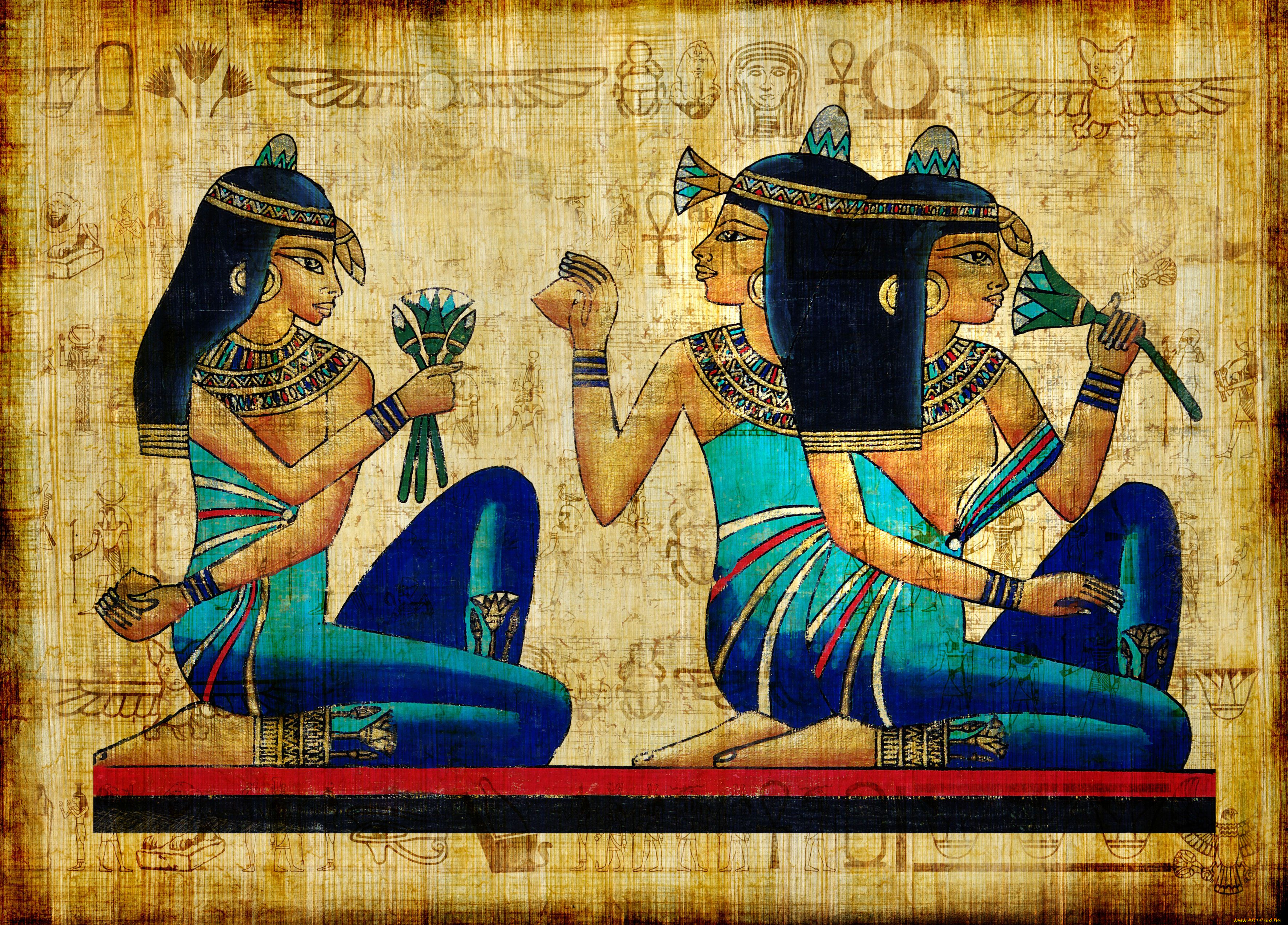 рисованные, люди, фреска, египет, фараон