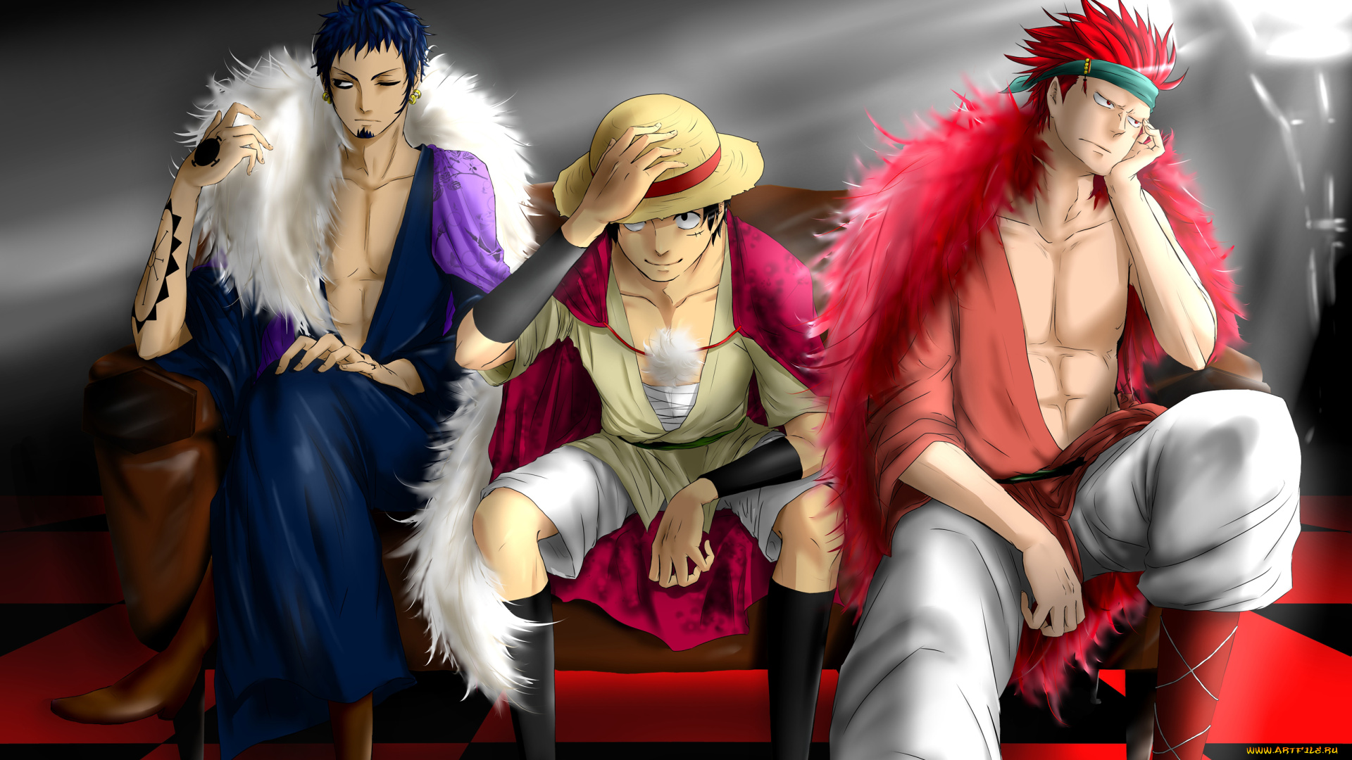 аниме, one, piece, monkey, d, luffy, eustass, kid, trafalgar, law, пират, капитан, мужчина