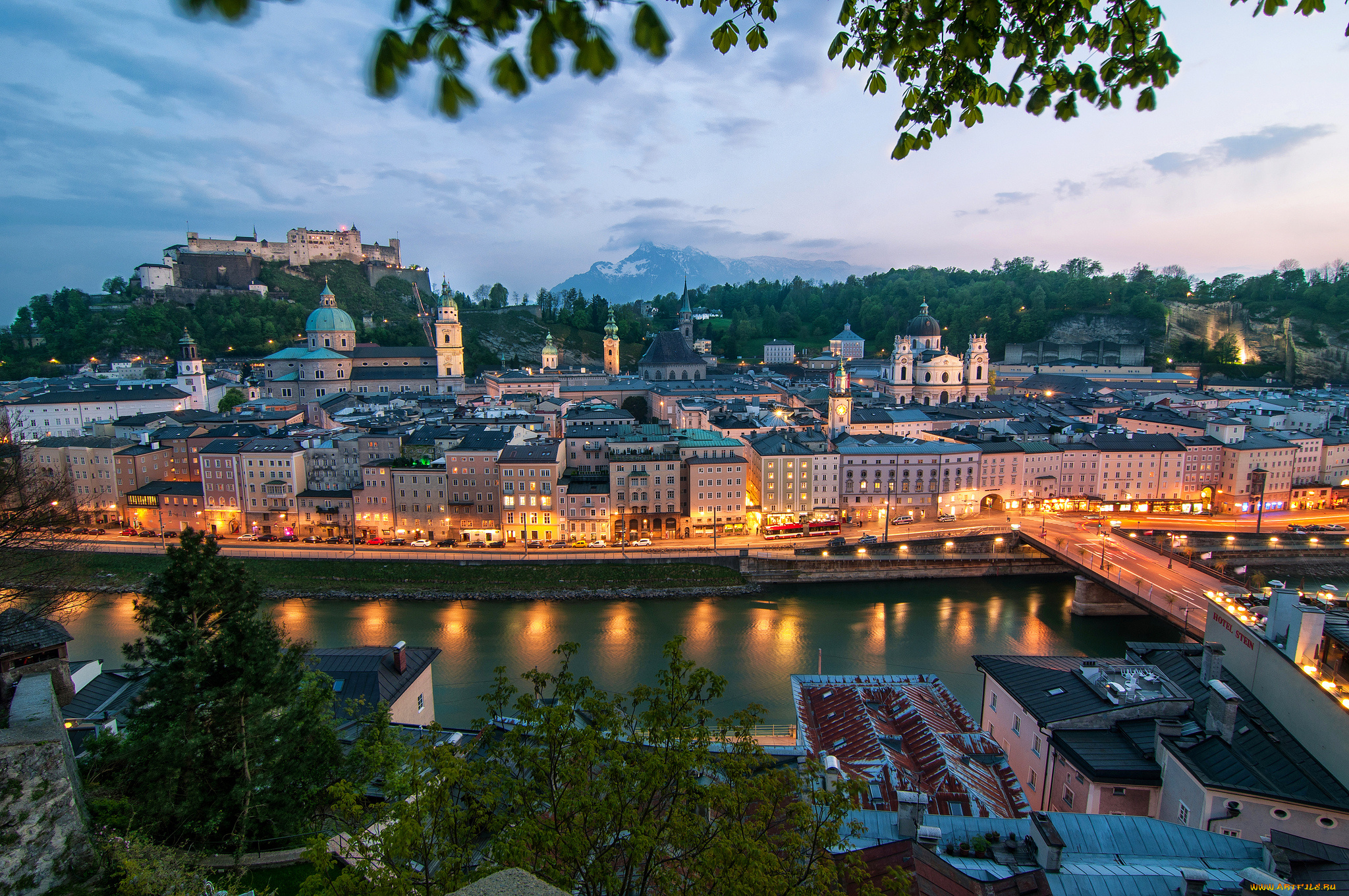 salzburg, города, зальцбург, , австрия, замок, холм, огни, река