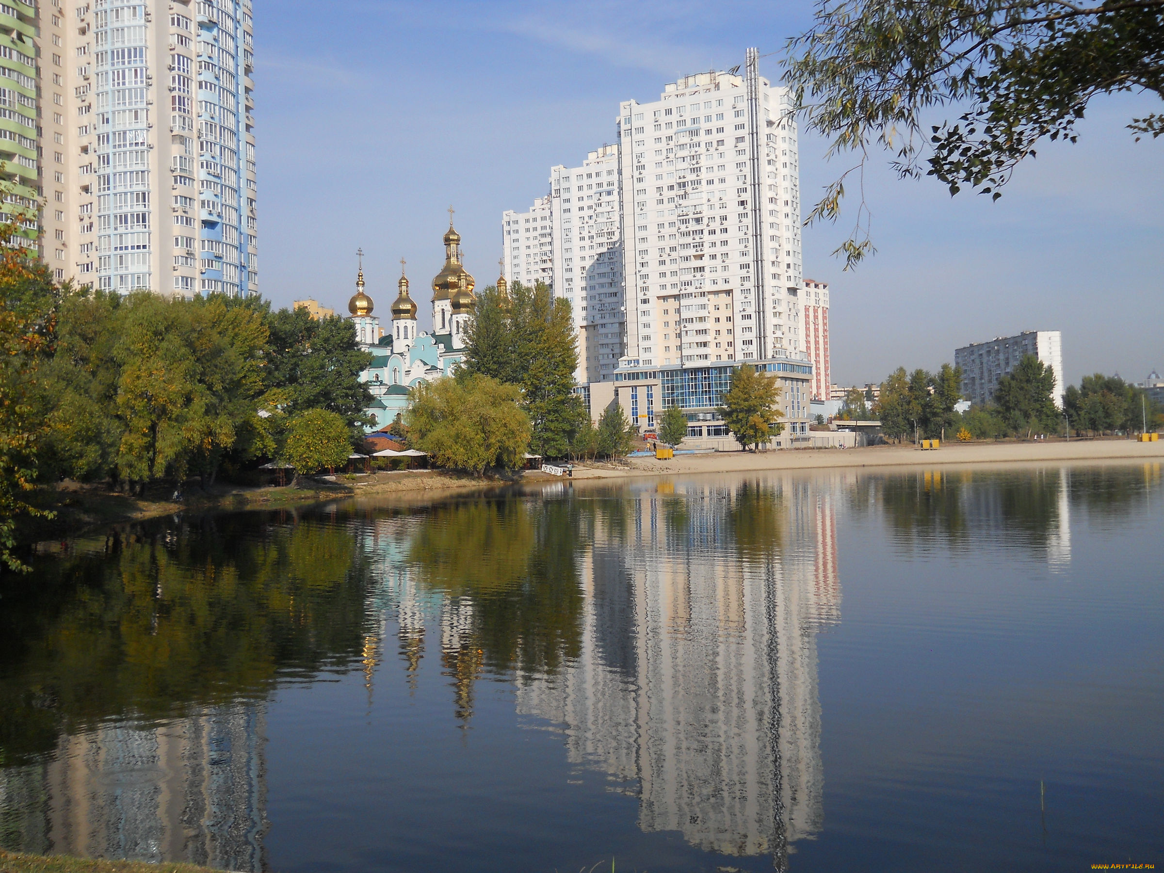 у, озера, тельбин, города, -, панорамы, киев, осень, озеро, тельбин, церковь