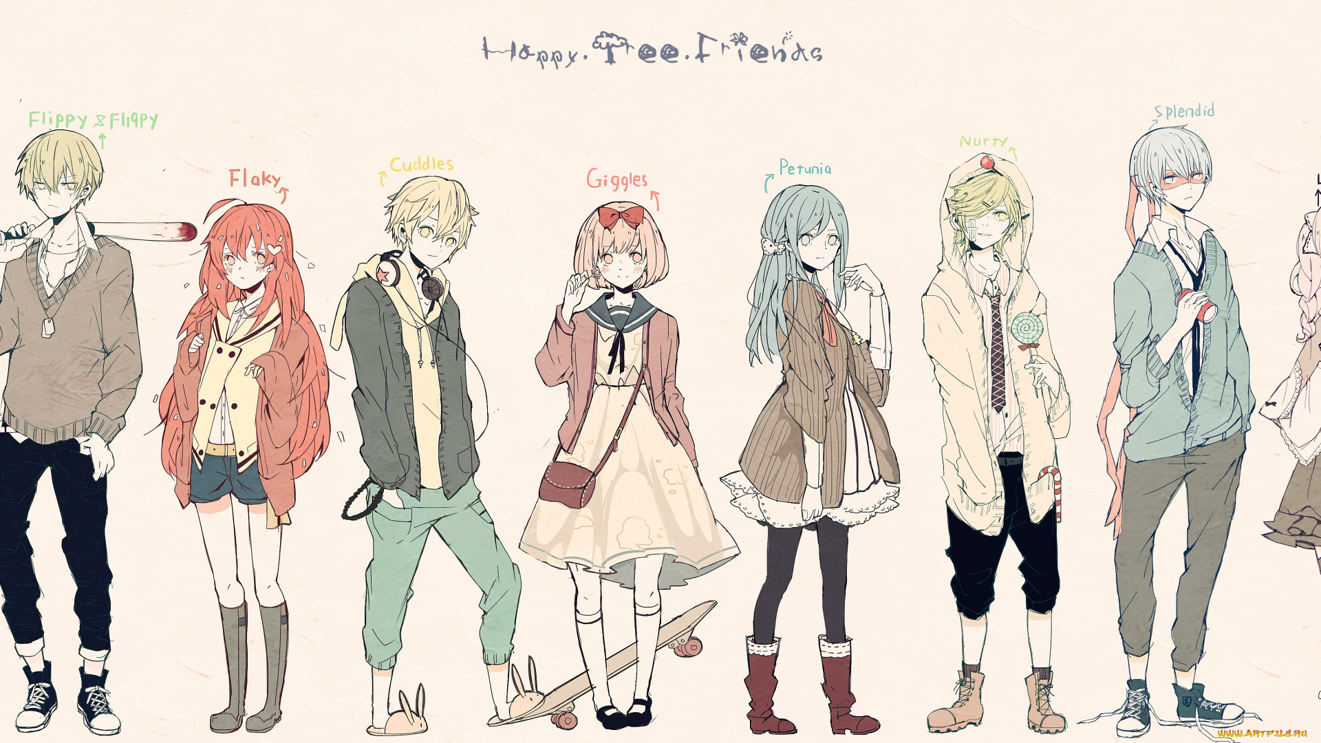 аниме, happy, tree, friends, персонажи