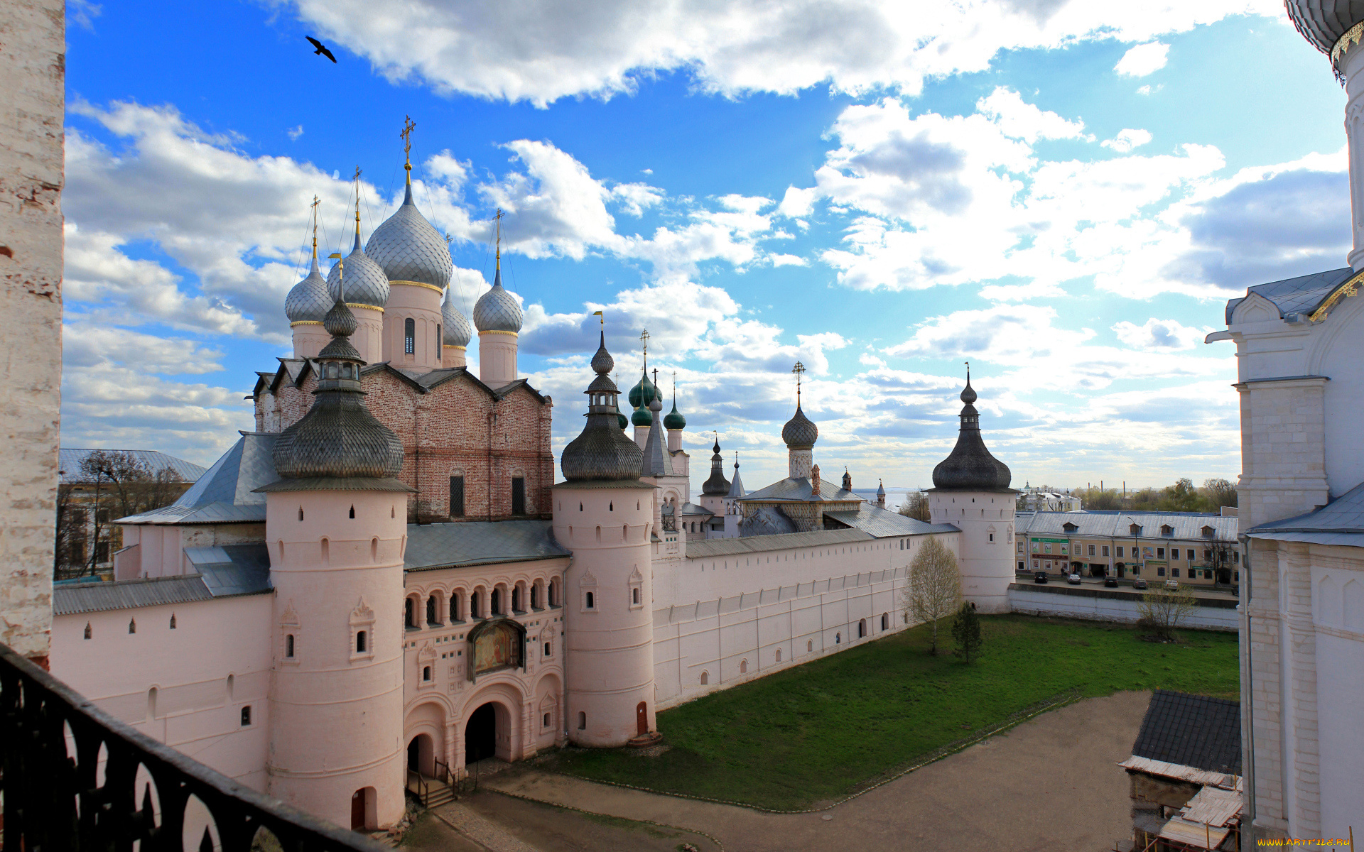 города, -, православные, церкви, , монастыри, вид, на, ростовский, кремль, под, красивым, небом, россия