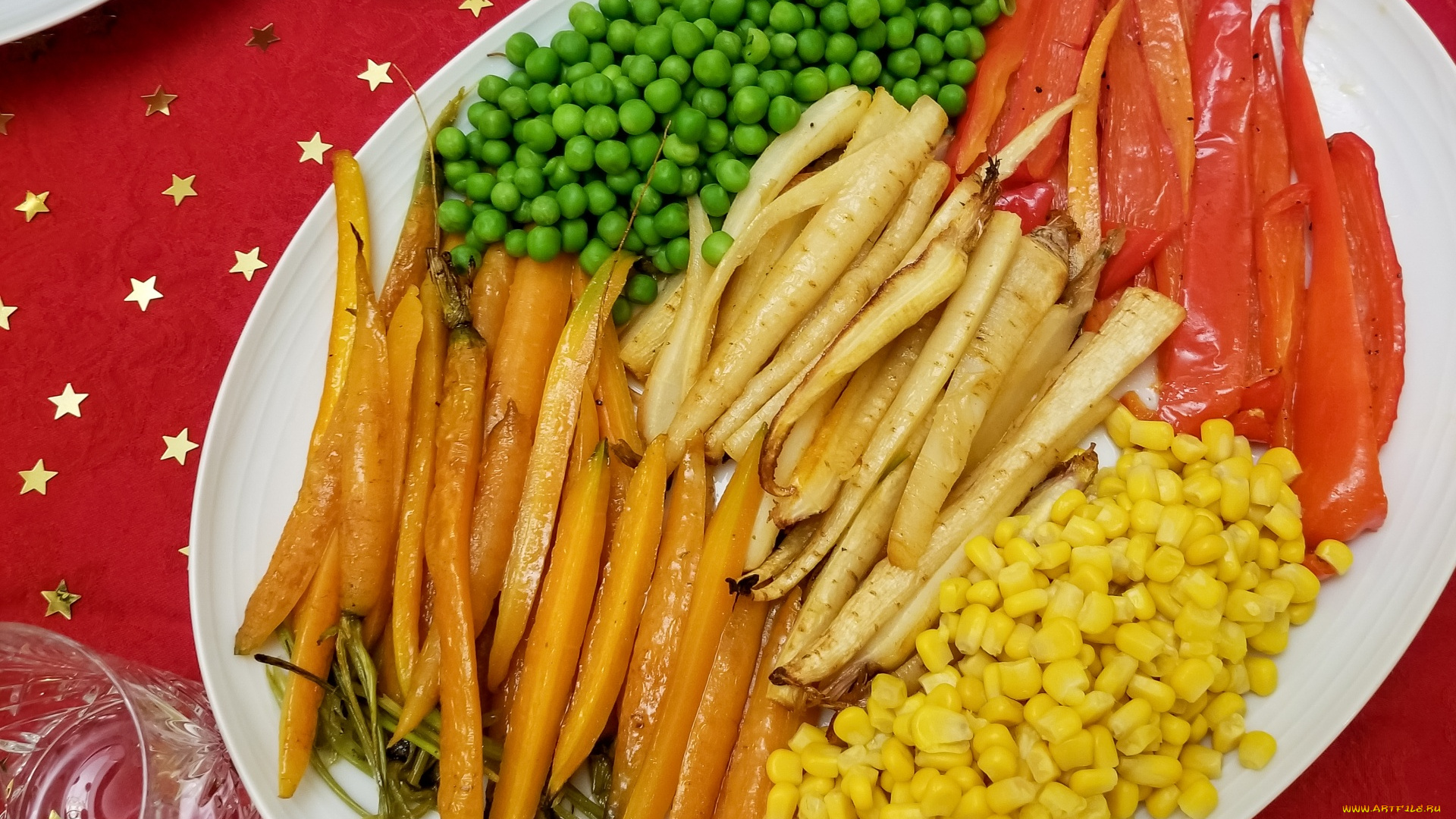 еда, овощи, горошек, кукуруза, пастернак, перец, морковь
