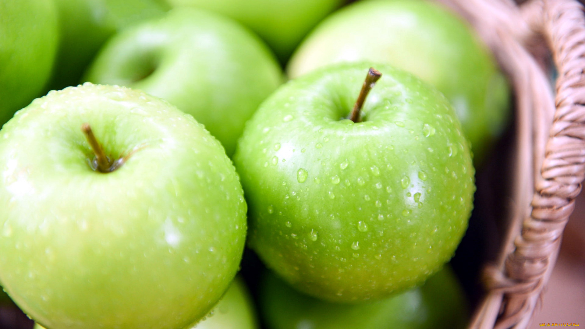 еда, яблоки, капли, зеленые